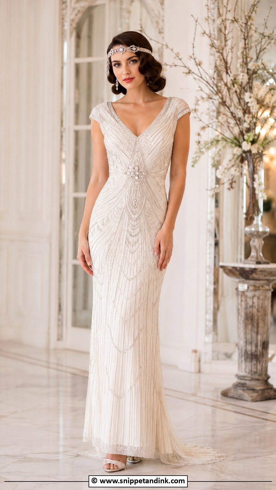 Art Deco Wedding Dress With Headpiece - Snippet and Ink - 30 Art Deco Wedding Dress Ideas