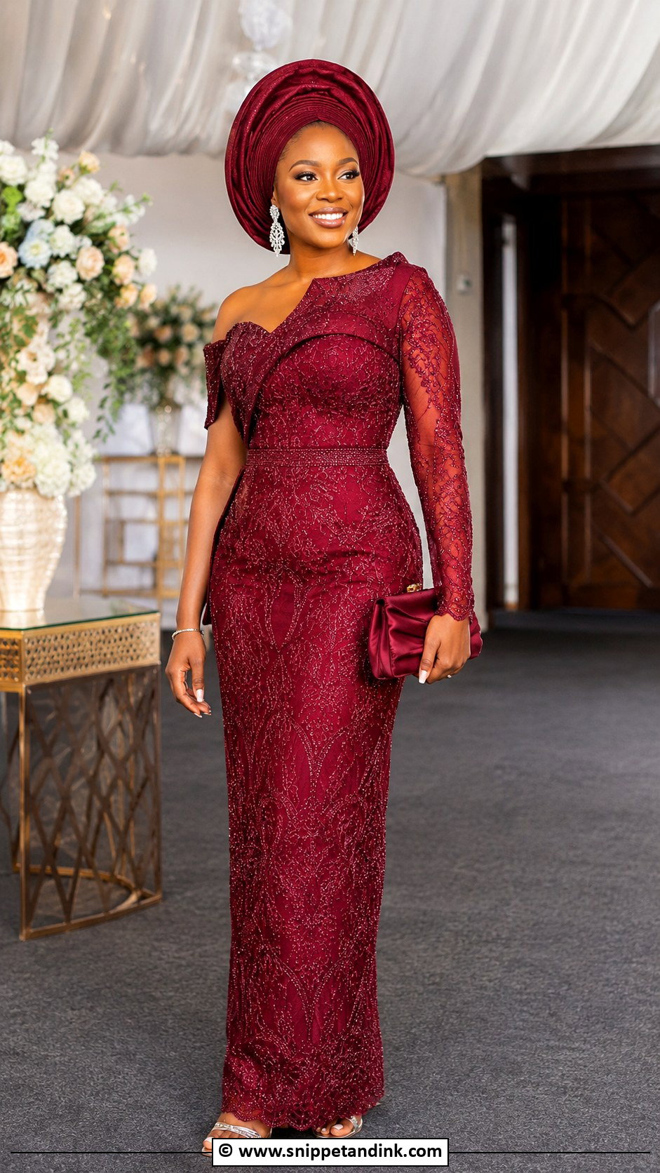 Aso Ebi Lace Beaded Gown - Snippet and Ink - 30 Latest Aso Ebi Lace Gown Styles