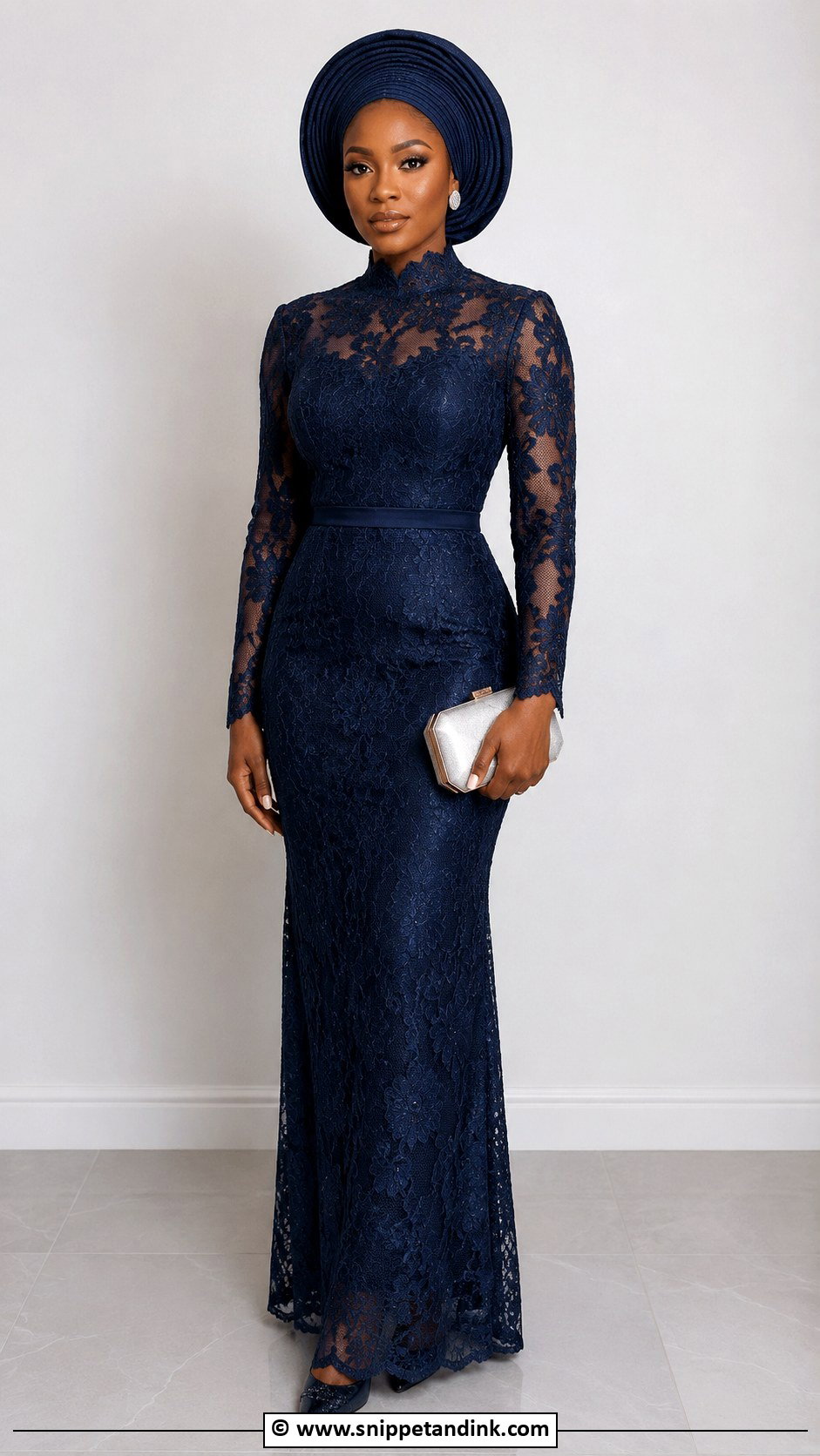 Aso Ebi Lace High Neck Gown - Snippet and Ink - 30 Latest Aso Ebi Lace Gown Styles