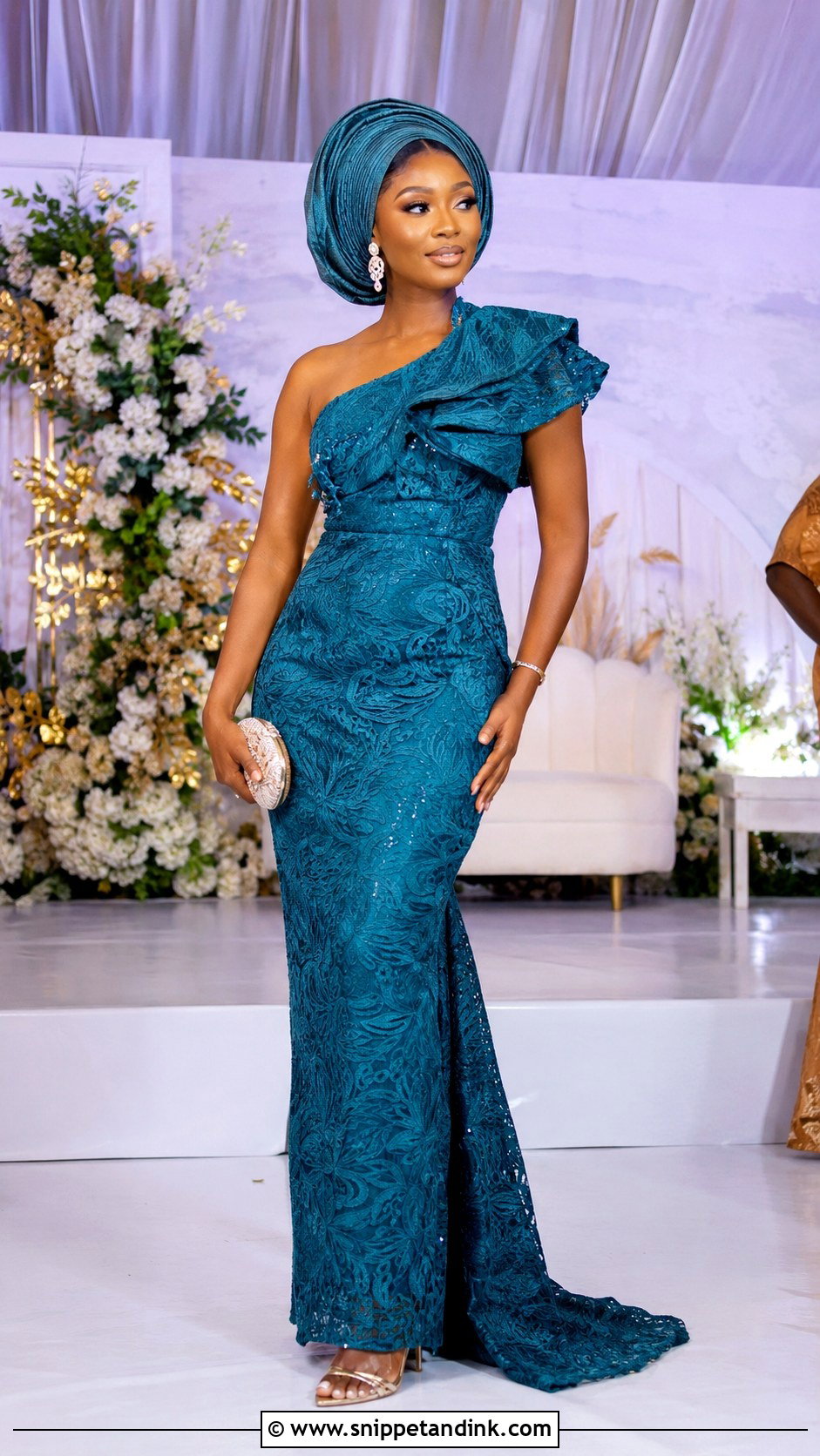 Aso Ebi Lace One Shoulder Gown - Snippet and Ink - 20 Ask Ebi Lace Styles