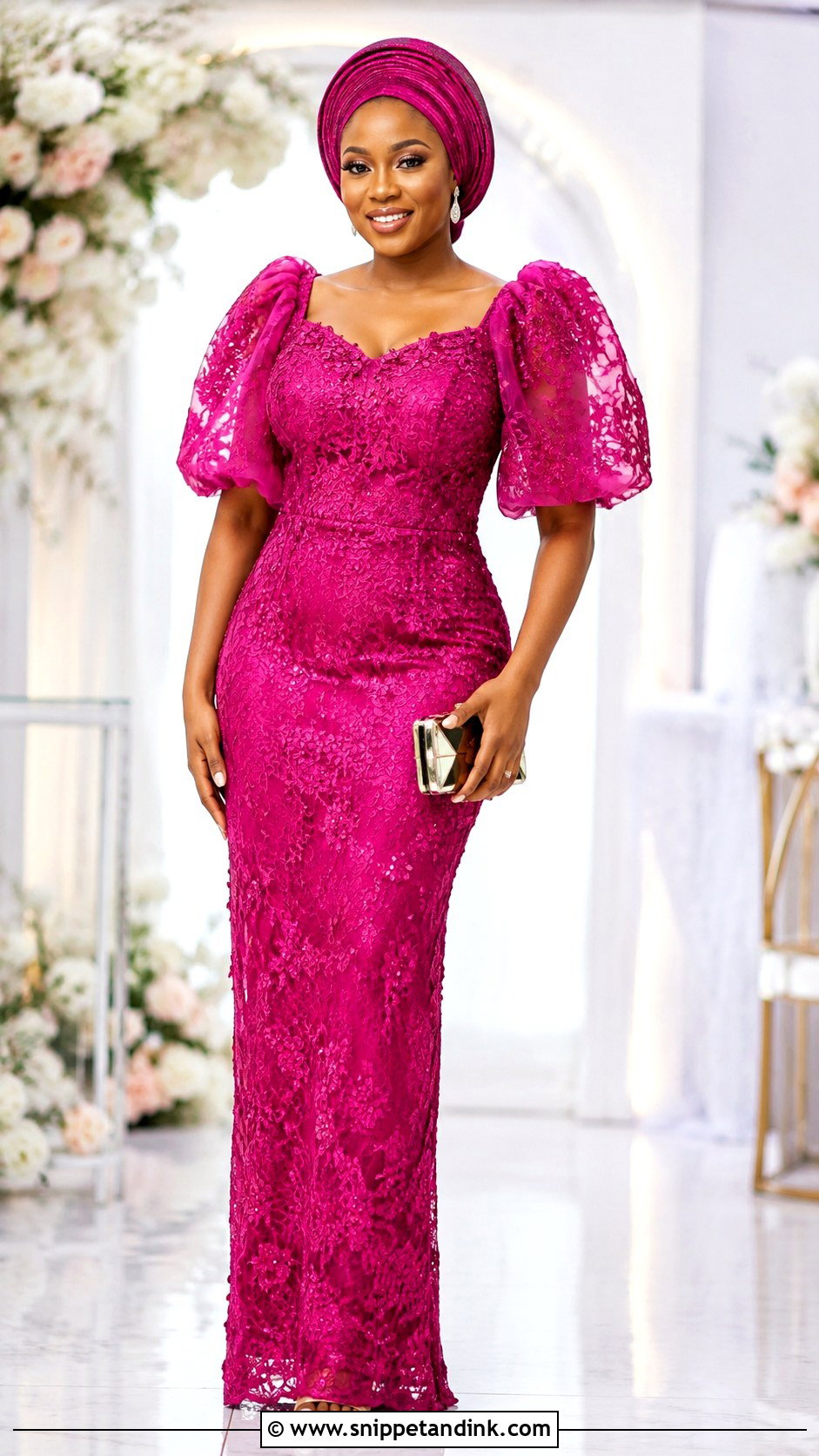 Aso Ebi Lace Puff Sleeve Gown - Snippet and Ink - 20 Ask Ebi Lace Styles