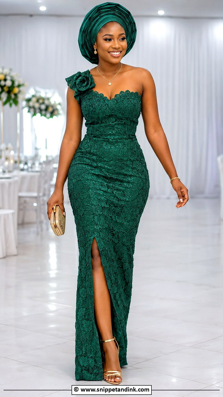 Aso Ebi Lace Slit Gown - Snippet and Ink - 30 Latest Aso Ebi Lace Gown Styles