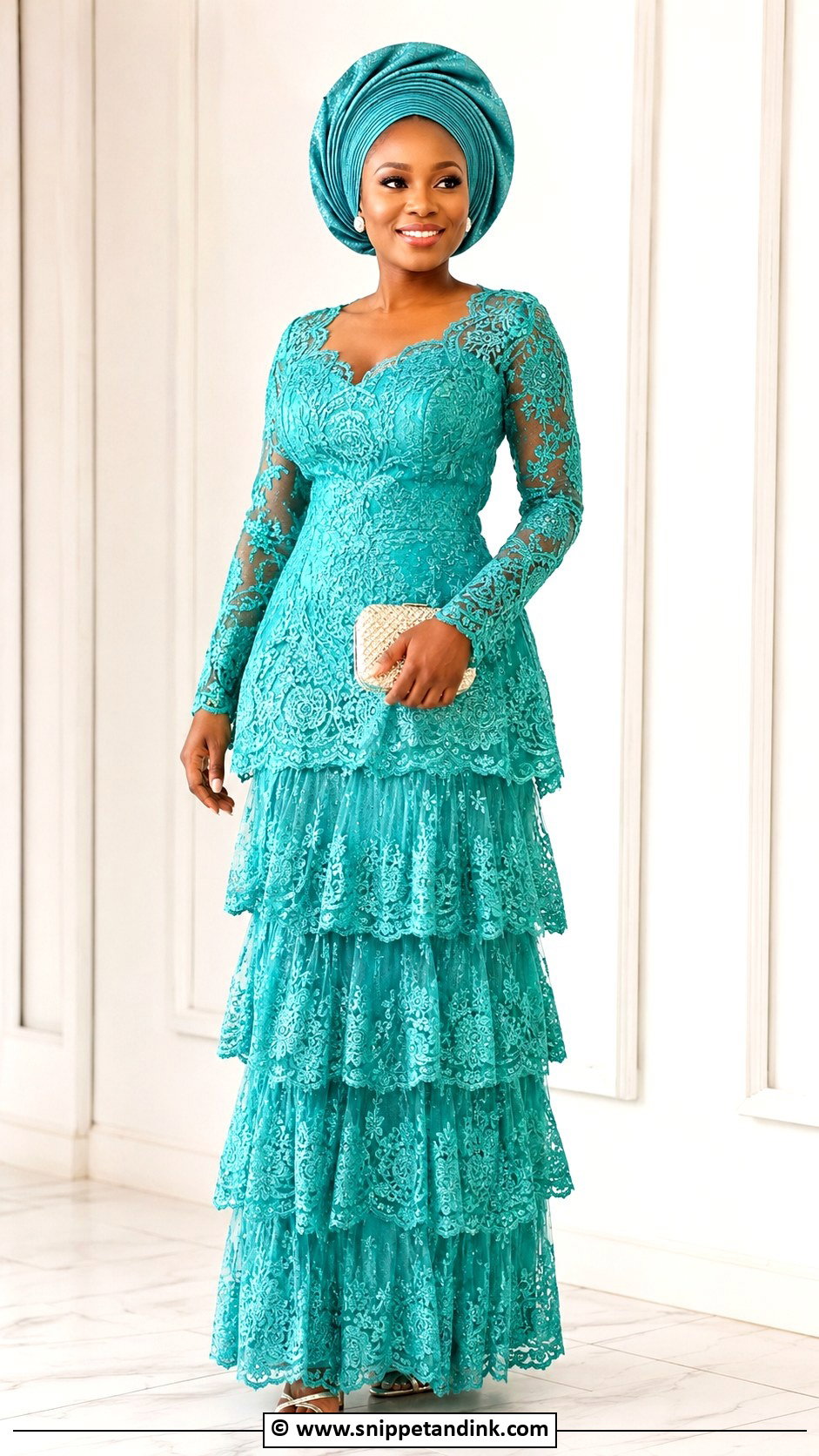 Aso Ebi Lace Tiered Gown - Snippet and Ink - 30 Latest Aso Ebi Lace Gown Styles