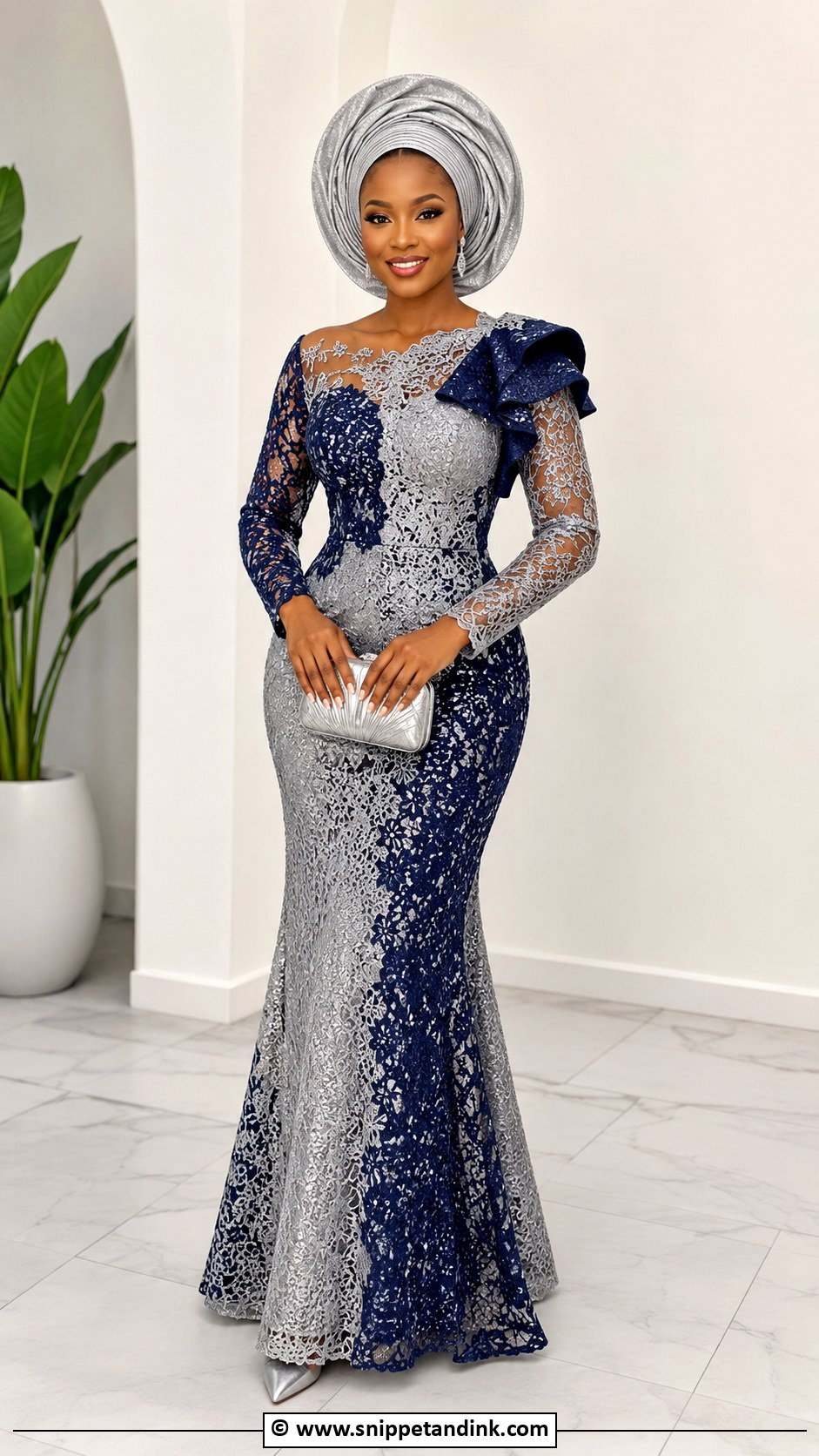 Aso Ebi Lace Two Tone Gown - Snippet and Ink - 30 Latest Aso Ebi Lace Gown Styles
