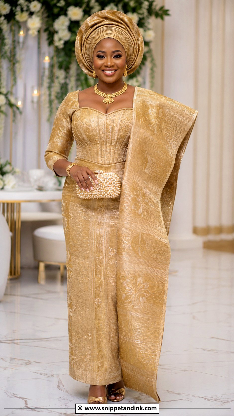 Aso Oke Bridal Dress With Gele - Snippet and Ink - 30 Nigerian Wedding Dress Ideas