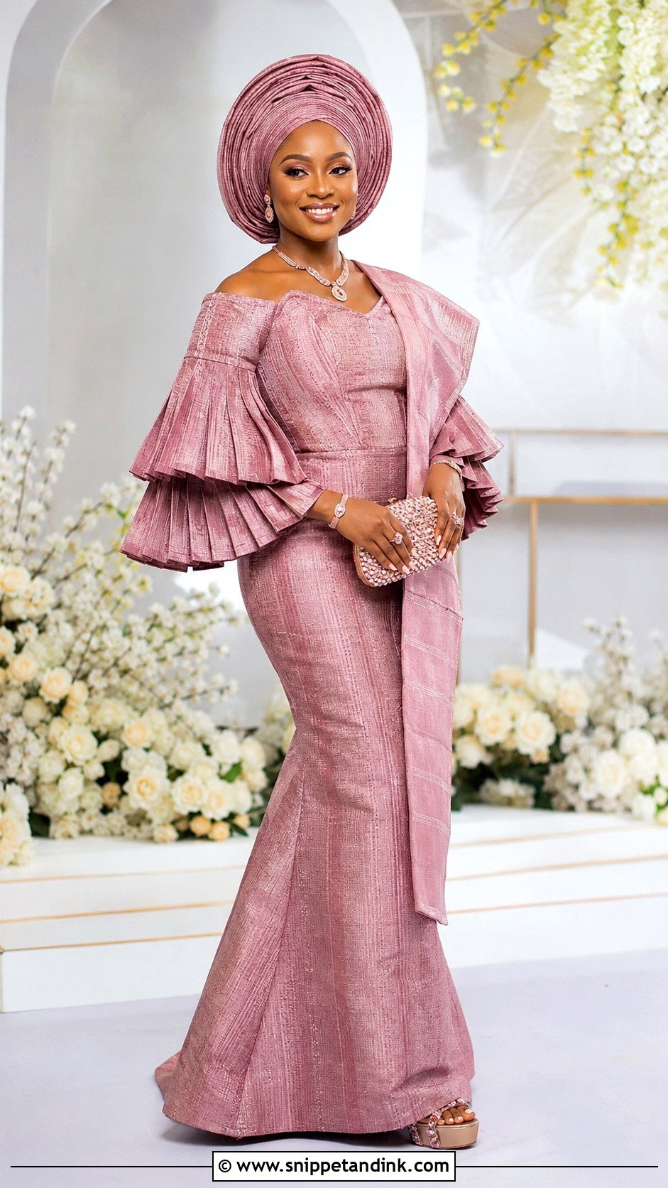 Aso Oke Bridal Gown With Gele - Snippet and Ink - 20 African Dress Designs for Weddings