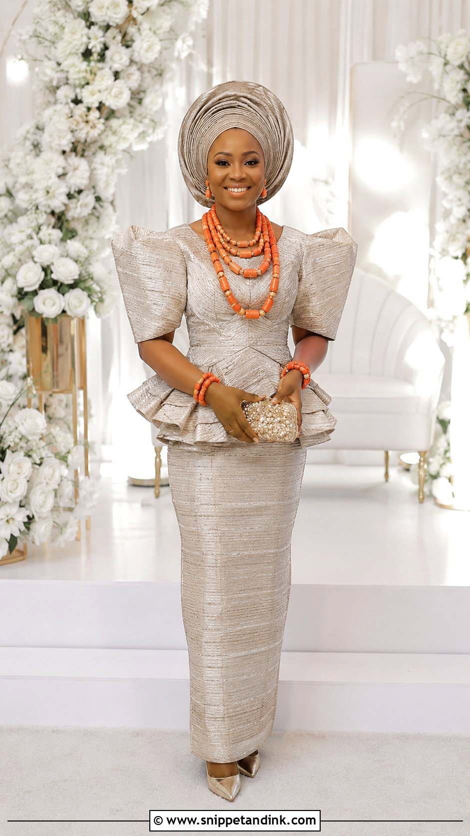 Aso Oke Peplum Wedding Dress - Snippet and Ink - 20 Modern African Wedding Dresses