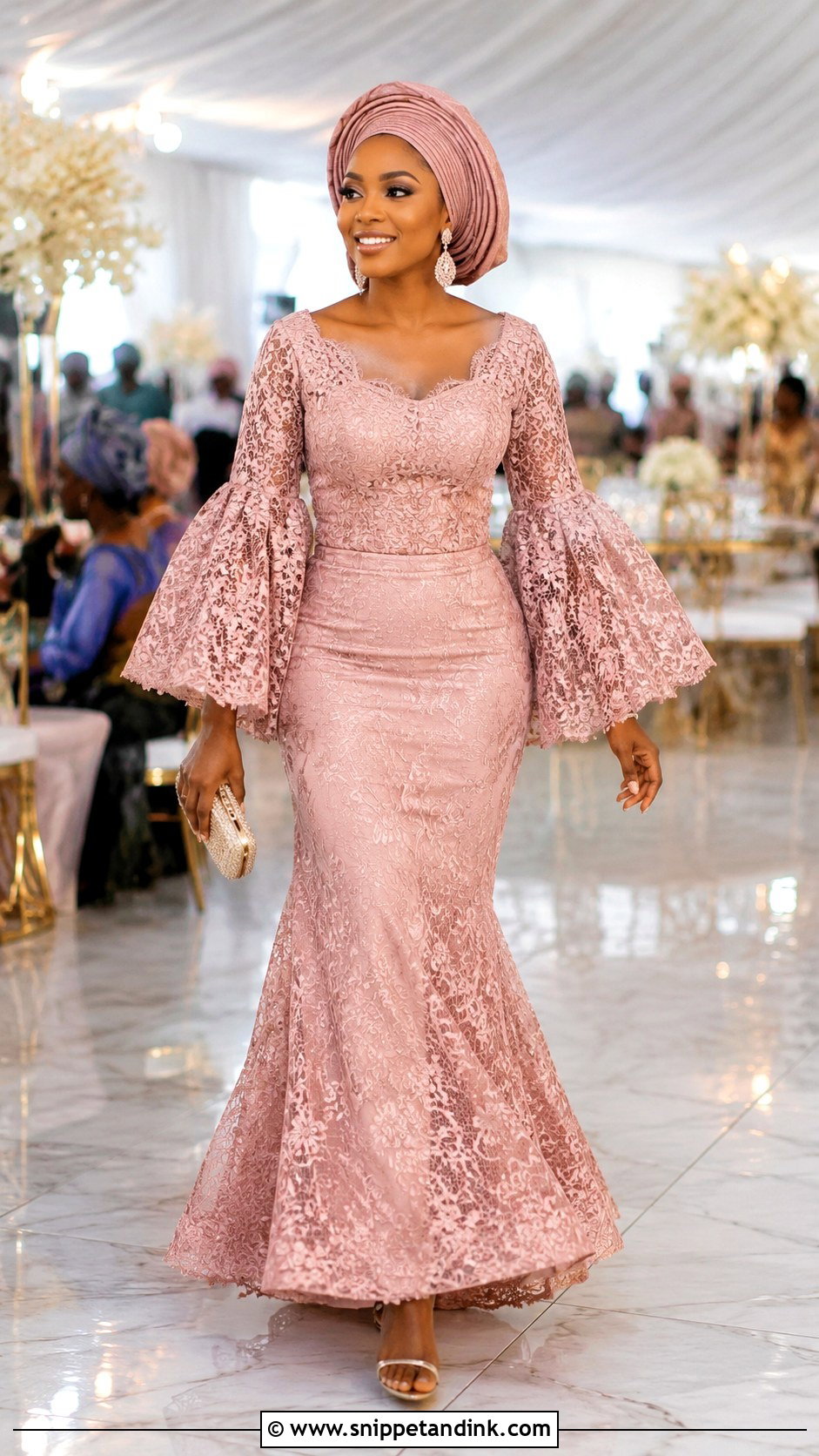 Asoebi Bell Sleeve Blouse And Fishtail Skirt - Snippet and Ink - 25 Asoebi Skirt and Blouse Lace Styles