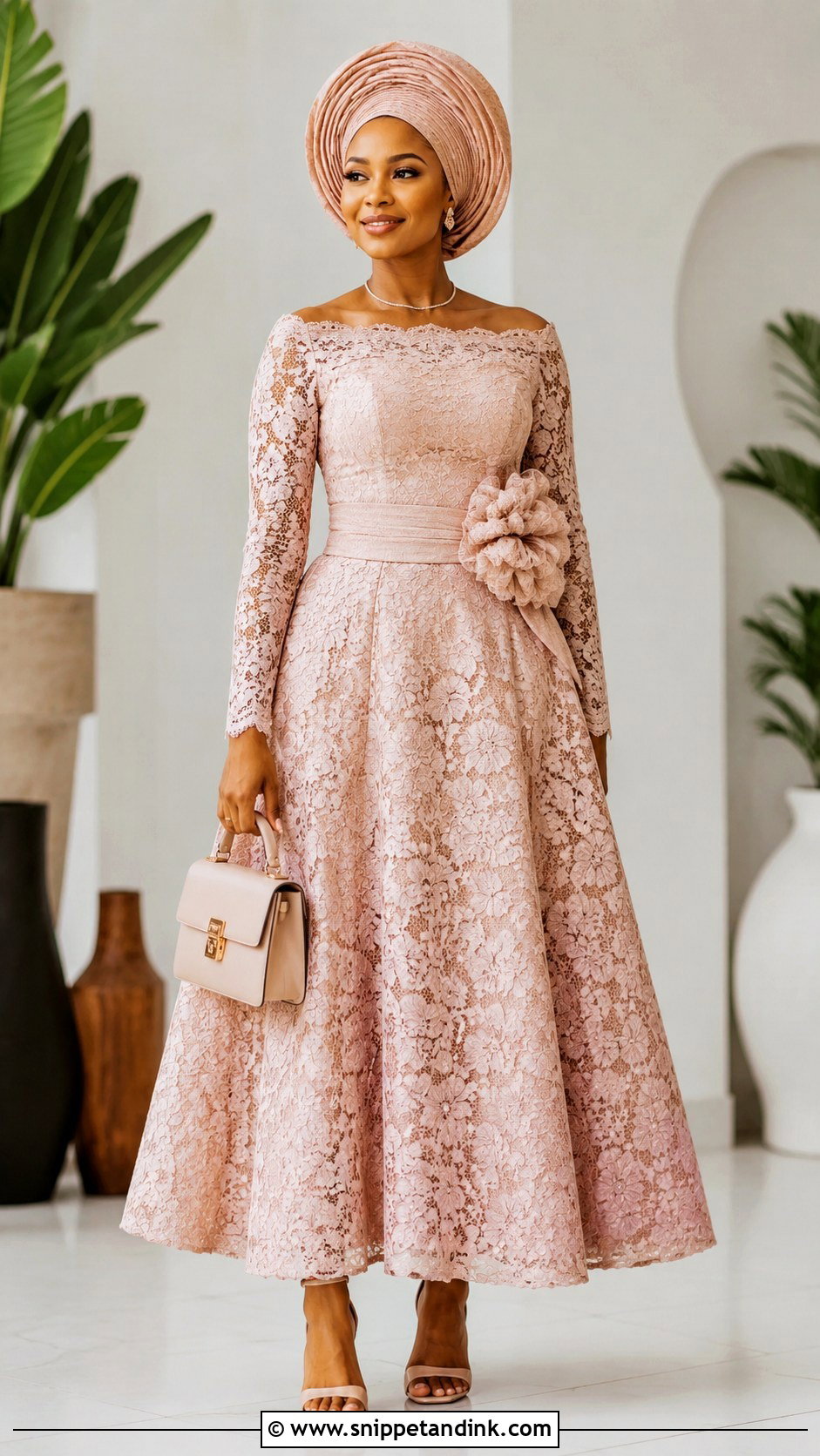 Asoebi Boat Neck Blouse And A Line Skirt - Snippet and Ink - 25 Asoebi Skirt and Blouse Lace Styles