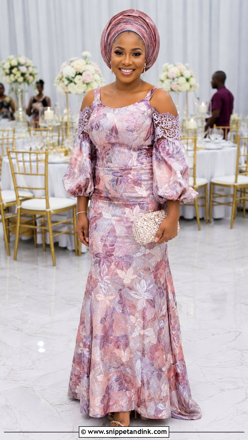 Asoebi Cold Shoulder Blouse And Flare Skirt - Snippet and Ink - 25 Asoebi Skirt and Blouse Lace Styles