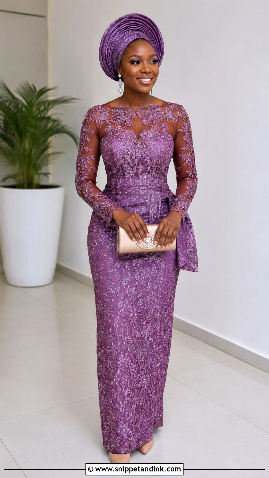 Asoebi Illusion Sleeve Blouse And Long Skirt - Snippet and Ink - 25 Asoebi Skirt and Blouse Lace Styles
