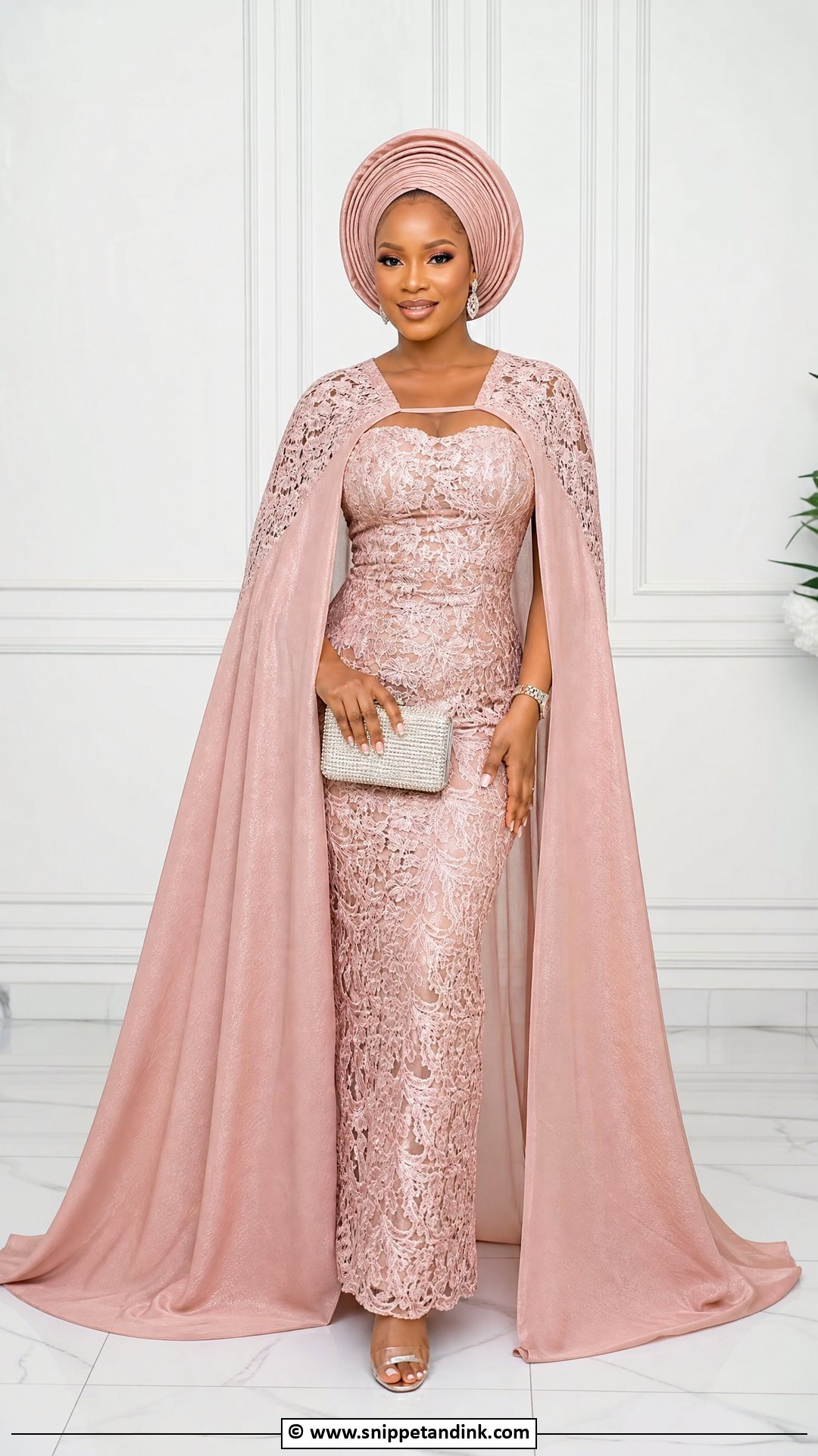 Asoebi Lace Cape Gown - Snippet and Ink - 35 Classy Asoebi Lace Styles