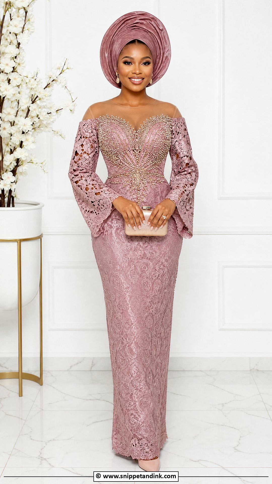 Asoebi Lace Gown With Beaded Bodice - Snippet and Ink - 35 Classy Asoebi Lace Styles
