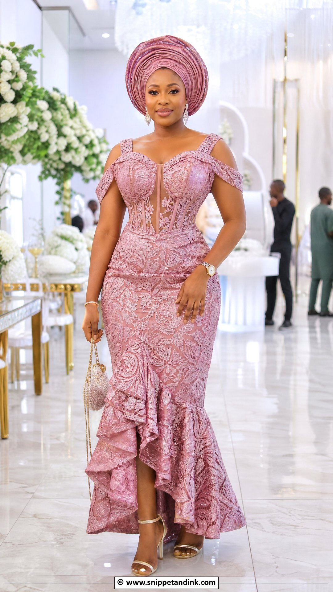 Asoebi Lace Gown With Ruffle Hem - Snippet and Ink - 35 Classy Asoebi Lace Styles