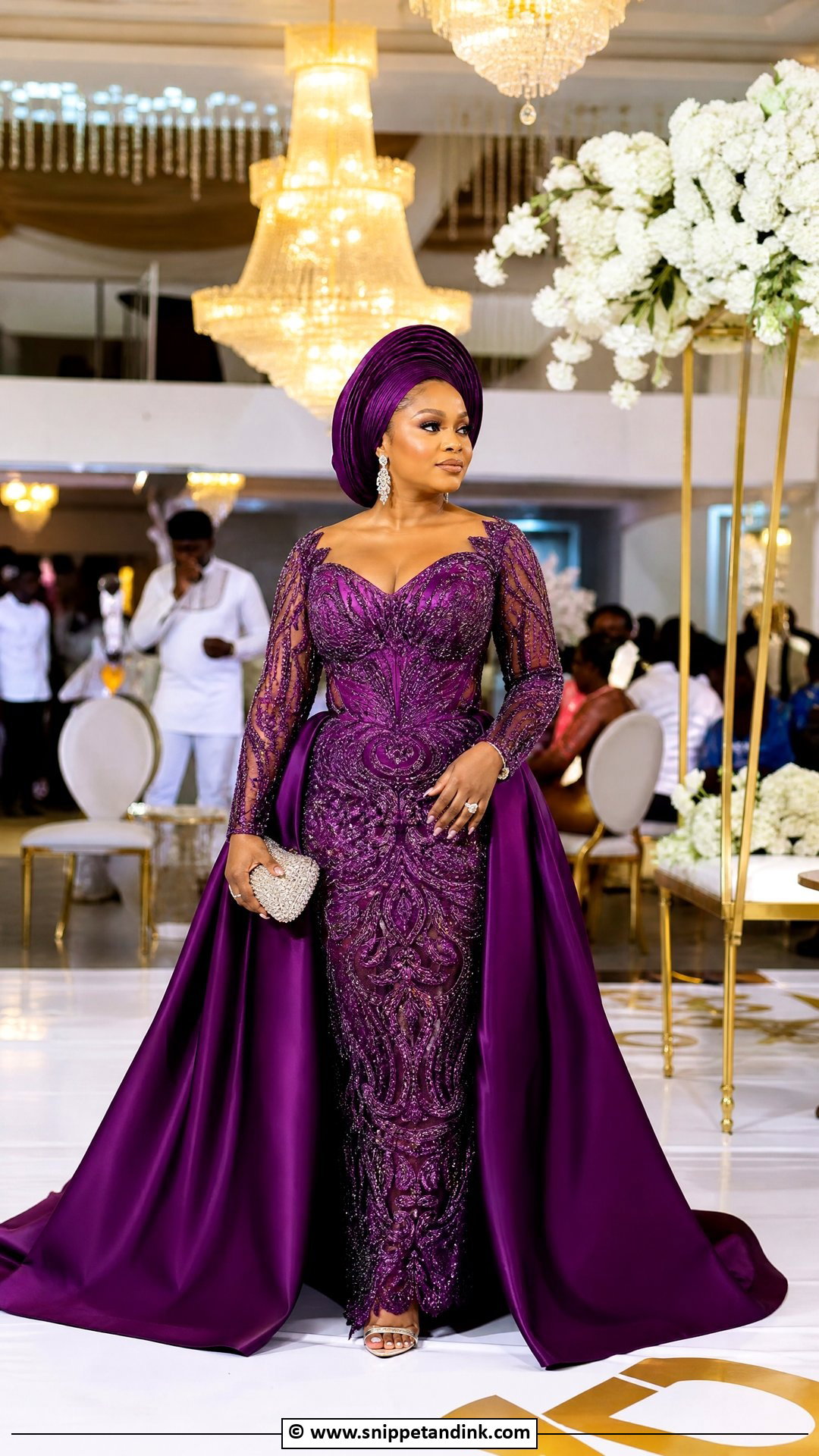 Asoebi Lace Gown With Train - Snippet and Ink - 35 Classy Asoebi Lace Styles