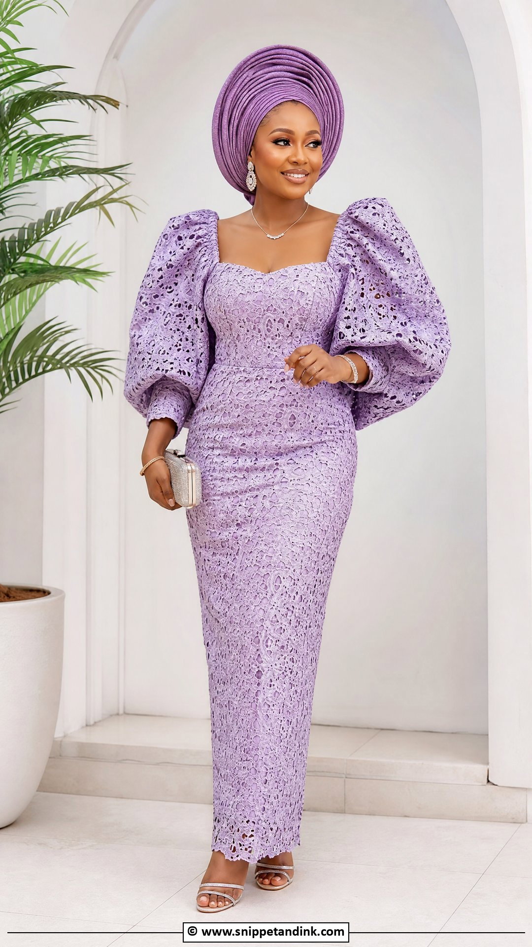 Asoebi Lace Puff Sleeve Gown - Snippet and Ink - 35 Classy Asoebi Lace Styles
