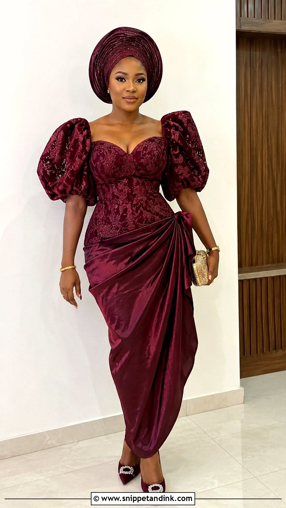 Asoebi Puff Sleeve Blouse And Wrap Skirt - Snippet and Ink - 25 Asoebi Skirt and Blouse Lace Styles