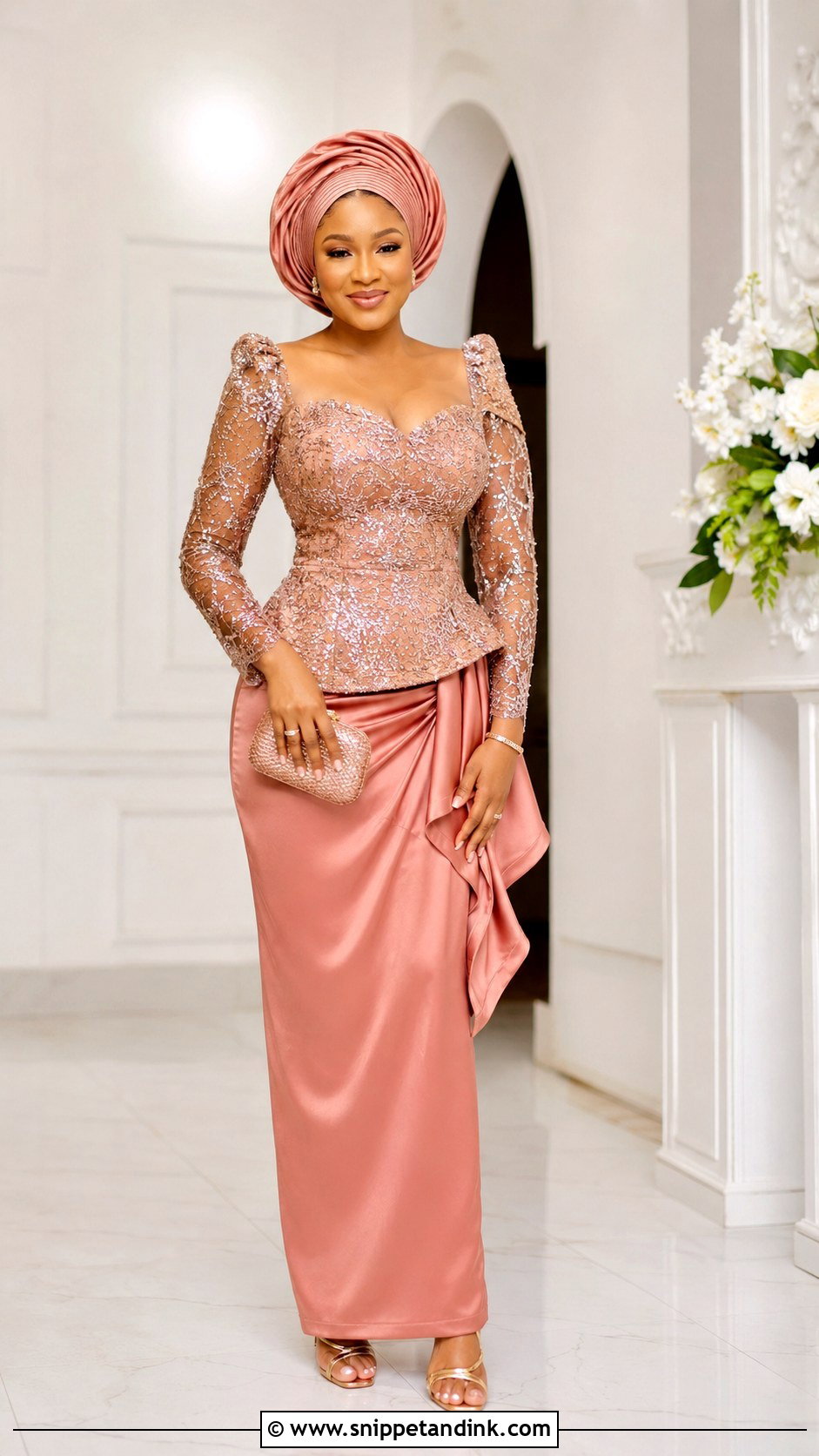 Asoebi Sequin Lace Blouse And Plain Skirt - Snippet and Ink - 25 Asoebi Skirt and Blouse Lace Styles