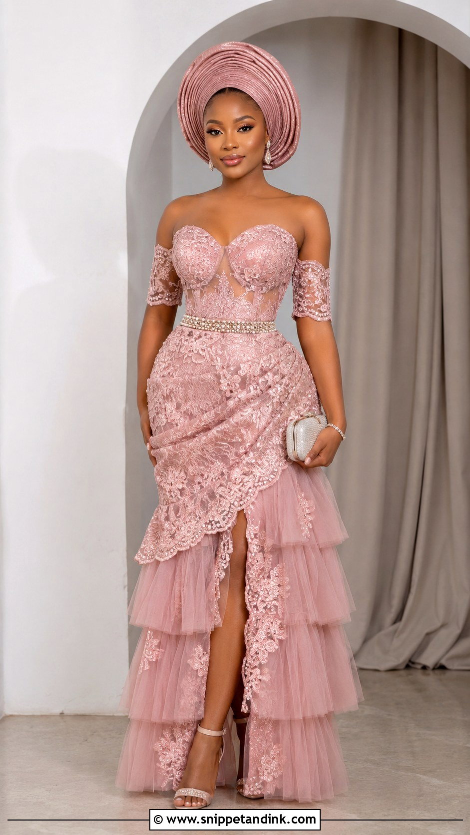 Asoebi Sweetheart Blouse And Layered Skirt - Snippet and Ink - 25 Asoebi Skirt and Blouse Lace Styles