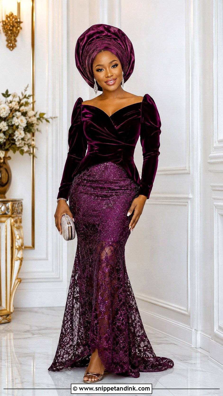 Asoebi Velvet Blouse And Lace Skirt - Snippet and Ink - 25 Asoebi Skirt and Blouse Lace Styles