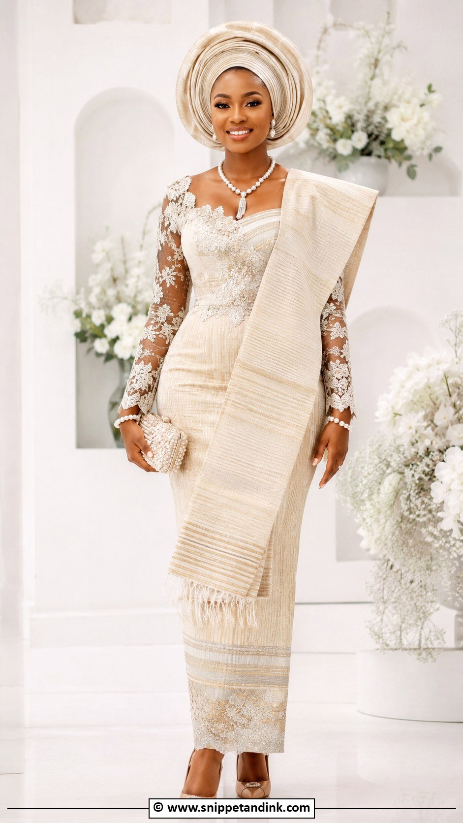 Asooke Gown With Lace Detail - Snippet and Ink - 25 Asooke Styles for Brides
