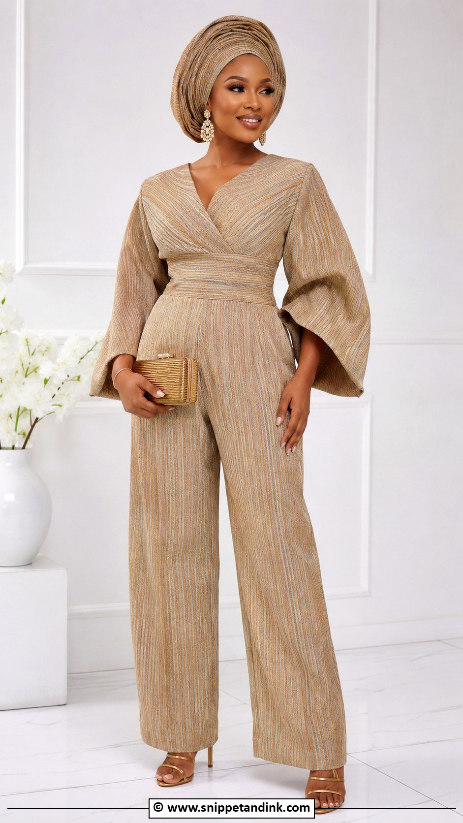 Asooke Jumpsuit With Gele - Snippet and Ink - 25 Asooke Styles for Brides