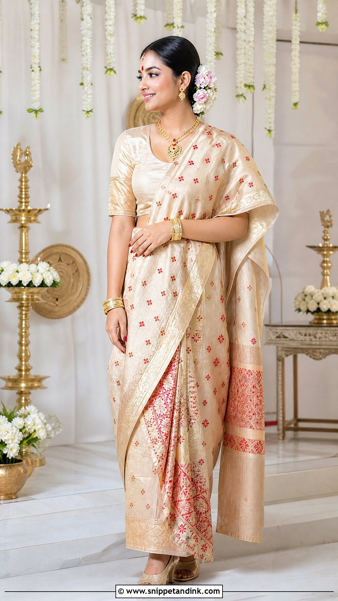 Assamese Mekhela Chador With Muga Silk - Snippet and Ink - 20 Traditional Indian Wedding Outfits