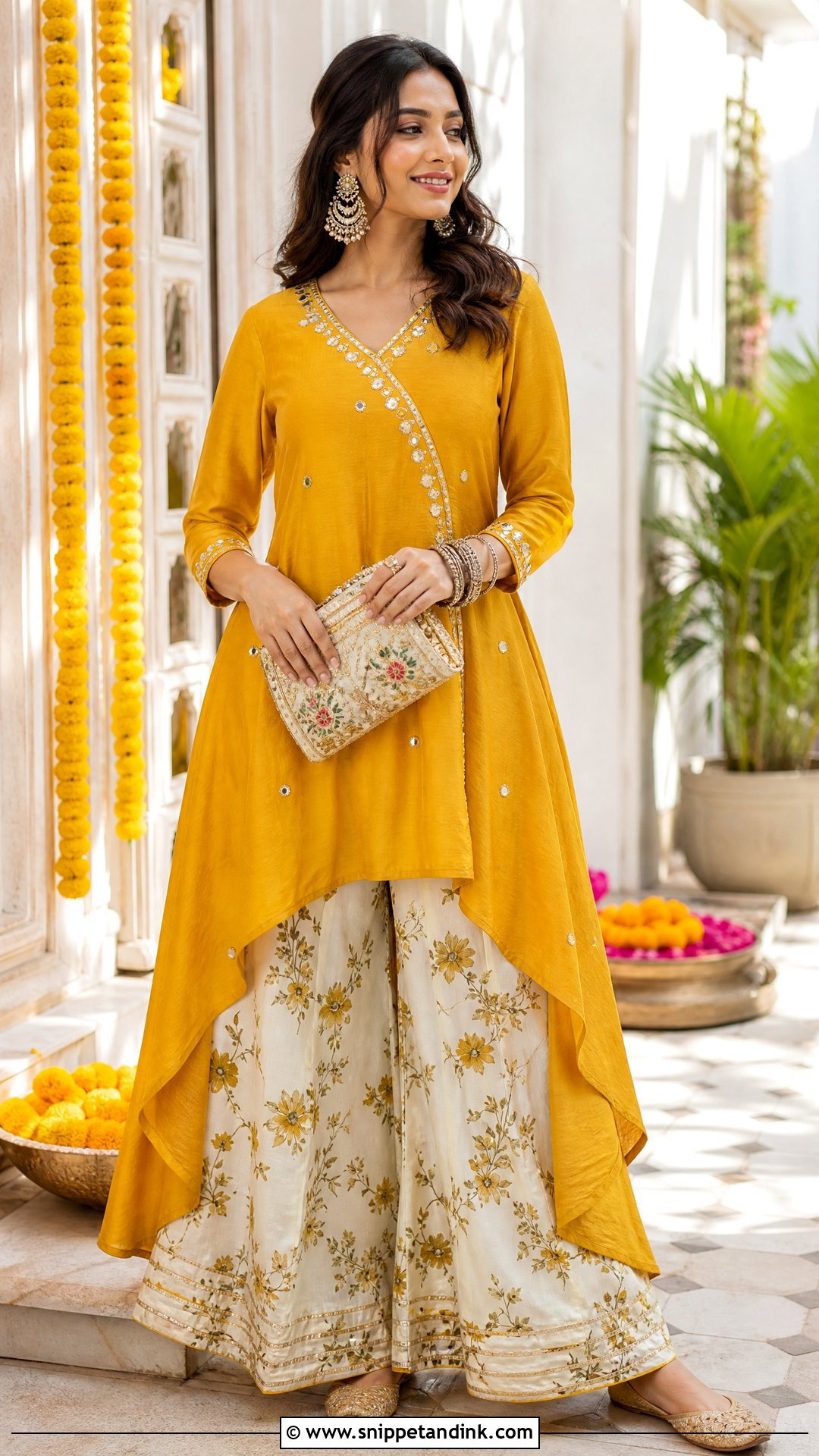 Asymmetric Kurta Palazzo Haldi Outfit - Snippet and Ink - 20 Haldi Indowestern Outfit Ideas
