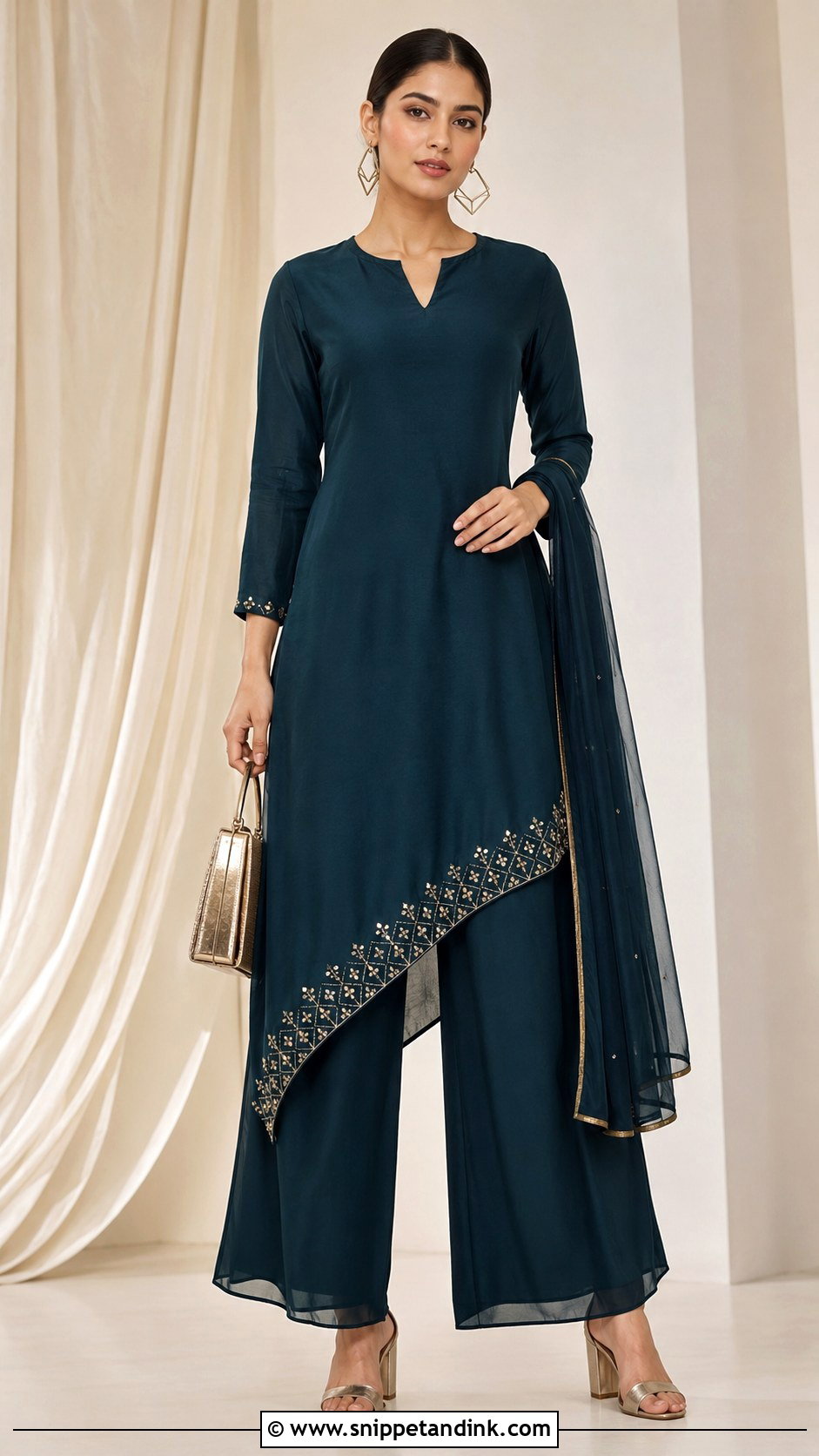 Asymmetric Kurti With Palazzo Pants - Snippet and Ink - 20 Latest Kurti Designs for Wedding