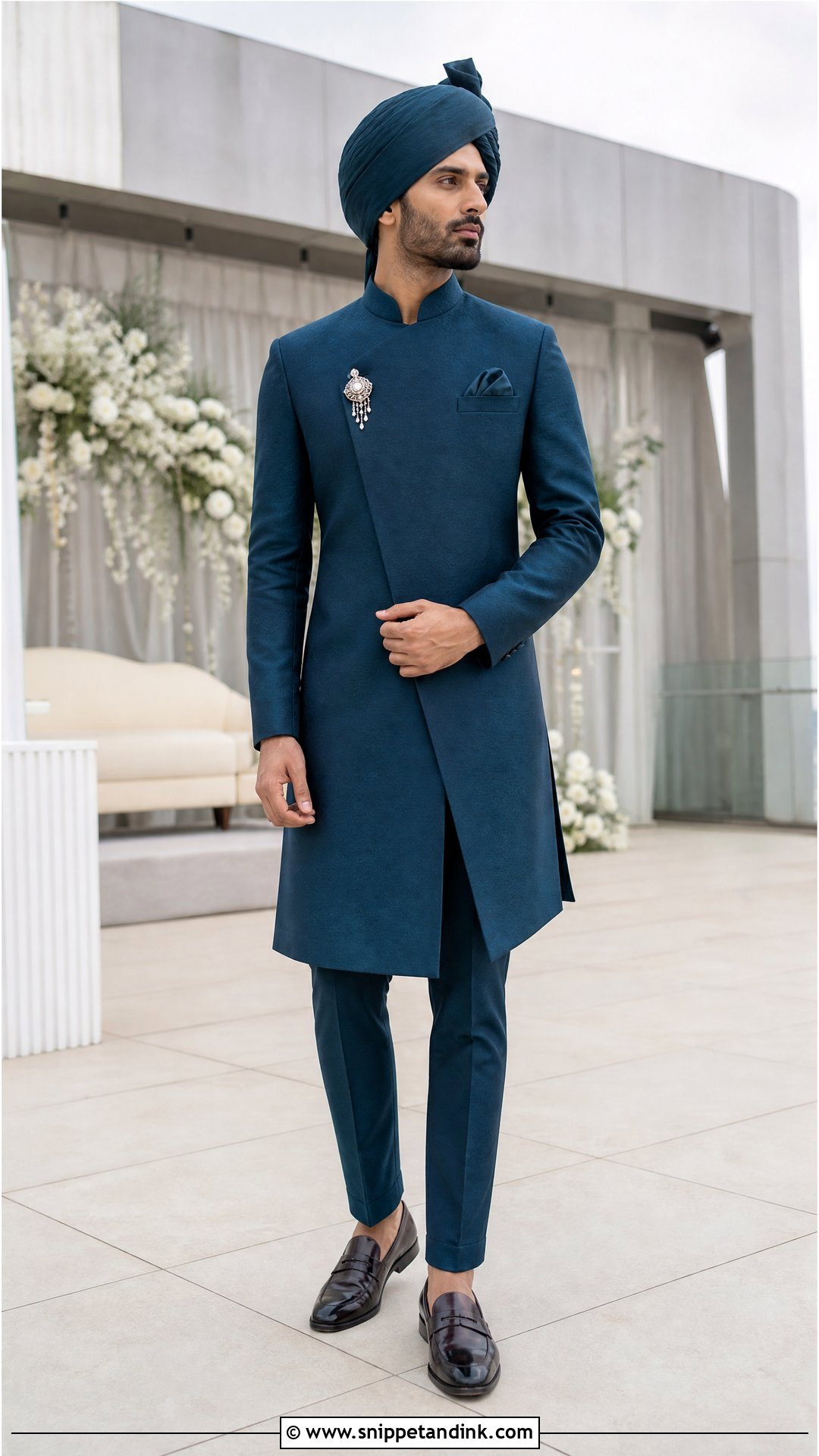 Asymmetric Sherwani With Tapered Trousers - Snippet and Ink - 20 Sherwani Wedding Ideas