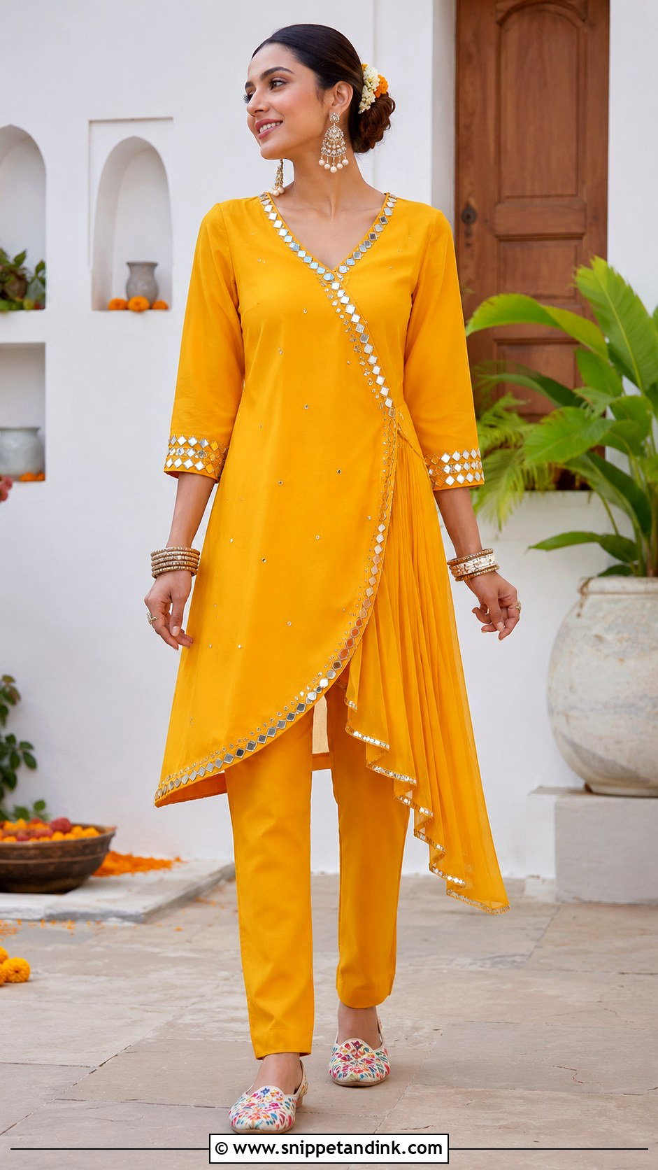 Asymmetric Tunic And Trousers Haldi Outfit - Snippet and Ink - 20 Haldi Western Outfit Ideas
