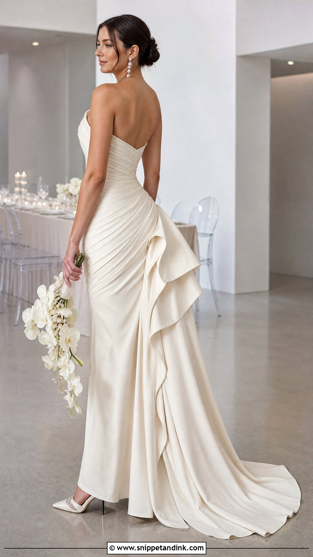 Asymmetrical Bustle for a Draped Wedding Dress - Snippet and Ink - 20 Wedding Dress Train Bustle Ideas