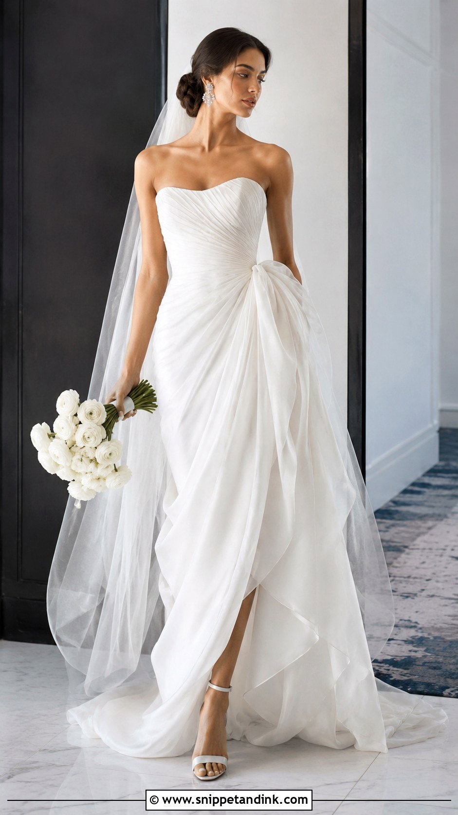 Asymmetrical Draped Vera Wang Wedding Dress - Snippet and Ink - 20 Vintage Vera Wang Wedding Dress Ideas