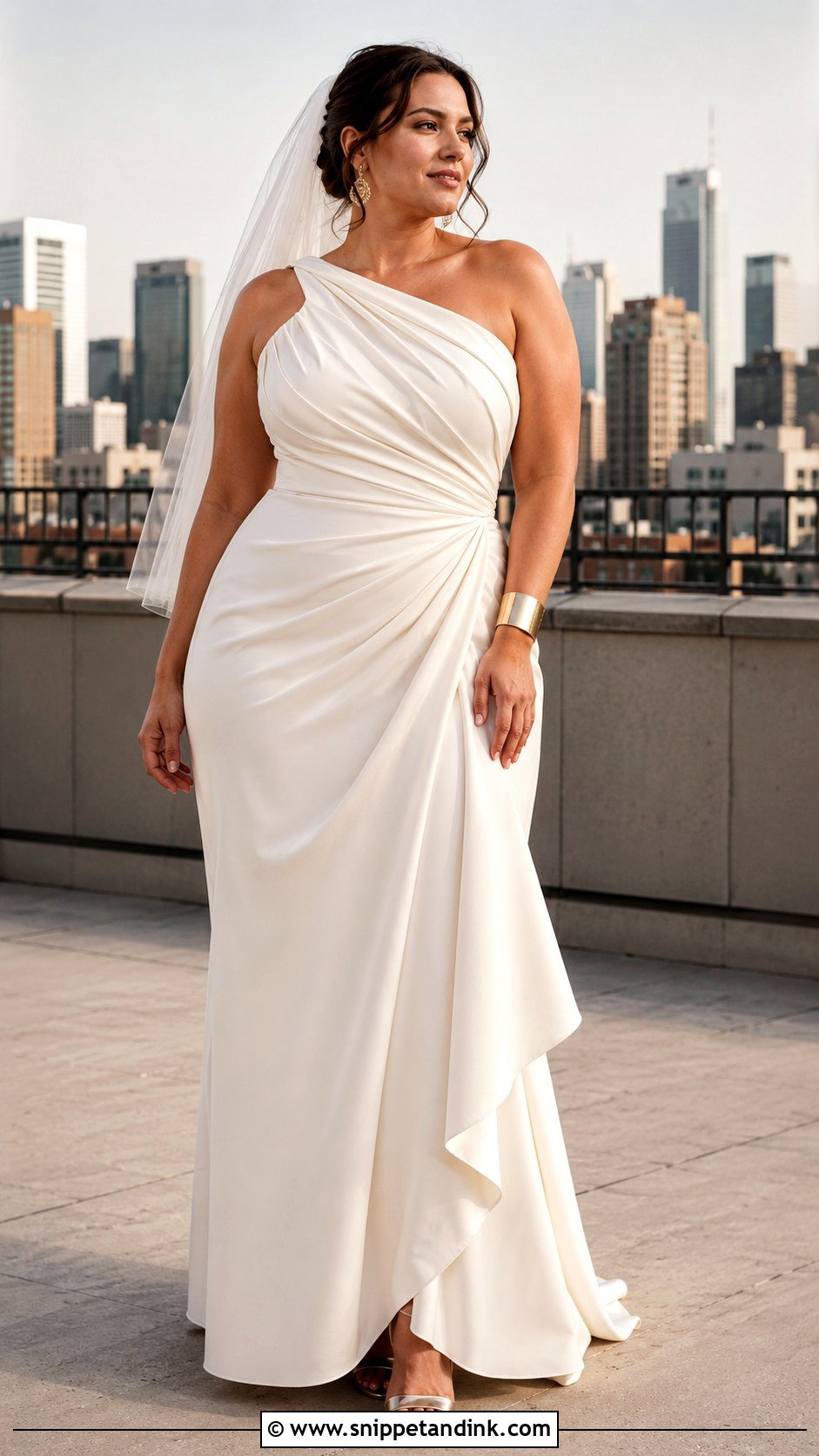 Asymmetrical Draped Wedding Dress - Snippet and Ink - 20 Curvy Wedding Dresses