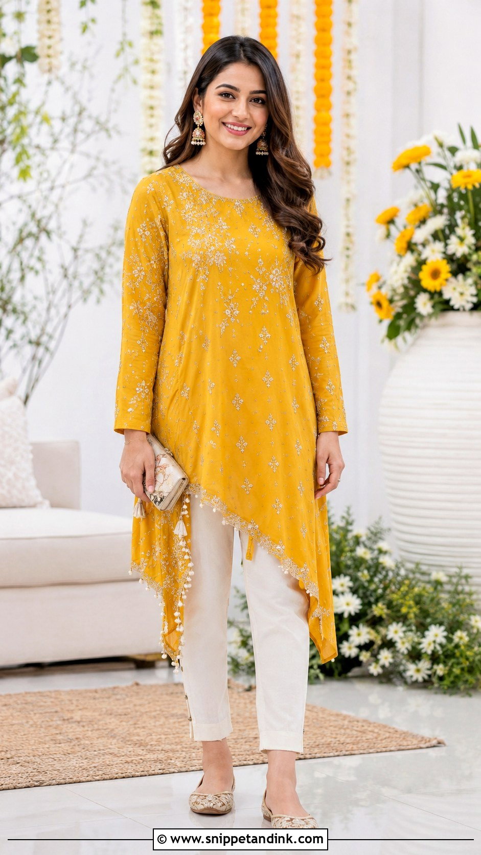 Asymmetrical Kurta Haldi Outfit - Snippet and Ink - 25 Indo Western Haldi Outfit Ideas