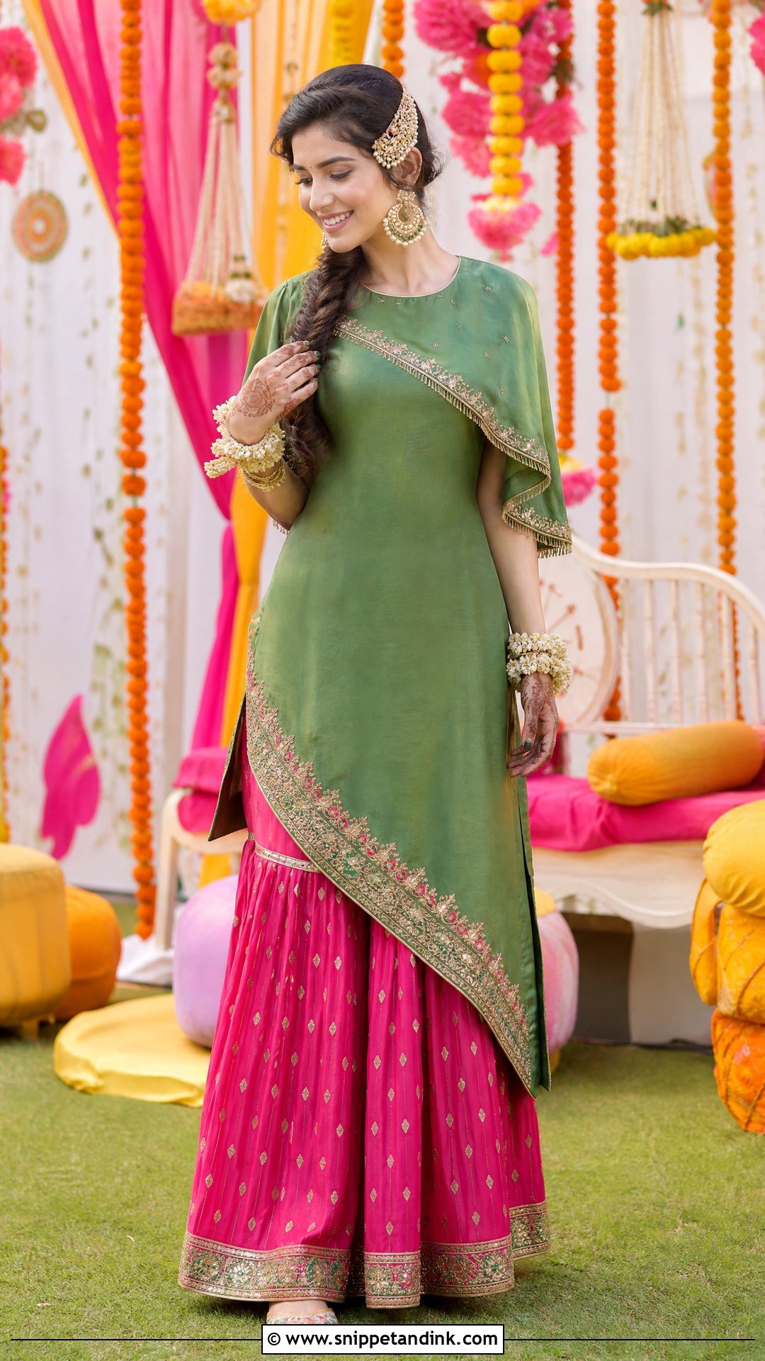 Asymmetrical Kurta Sharara Mehndi Outfit - Snippet and Ink - 25 Mehndi Function Dress Outfit for Bride Ideas