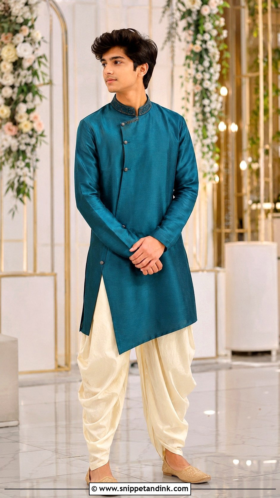 Asymmetrical Kurta With Dhoti Pants - Snippet and Ink - 20 Kurta for Boys Wedding Ideas
