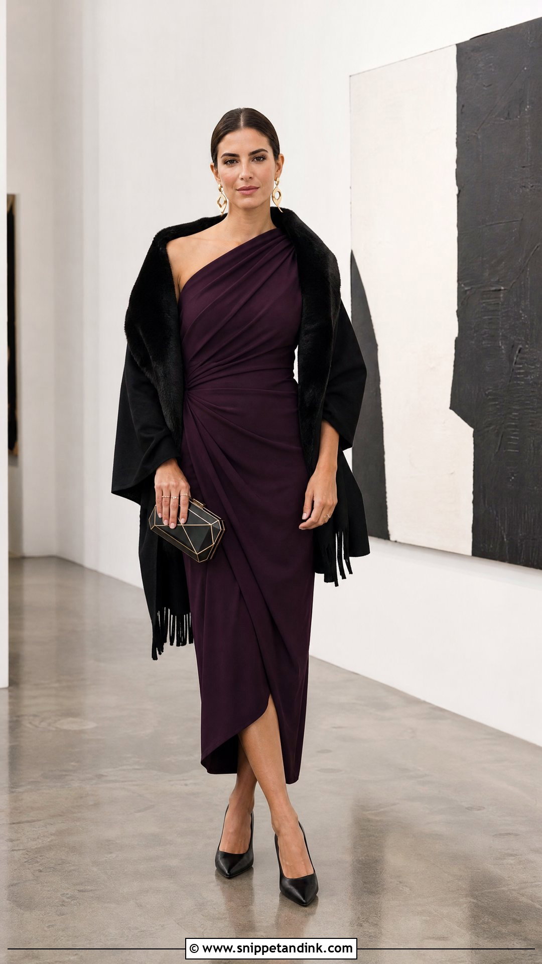 Asymmetrical Midi Dress Winter Wedding Outfit - Snippet and Ink - 20 Semi Formal Winter Wedding Attire Ideas