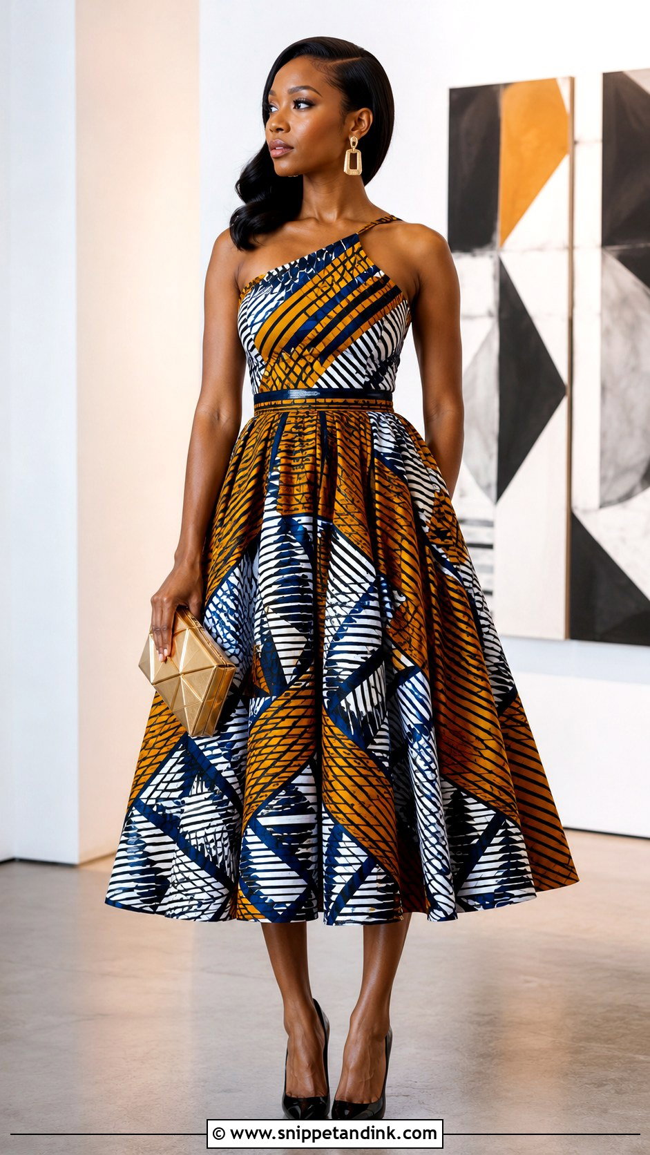 Asymmetrical Neck Ankara Flared Gown - Snippet and Ink - 20 Ankara Fled Gown Ideas