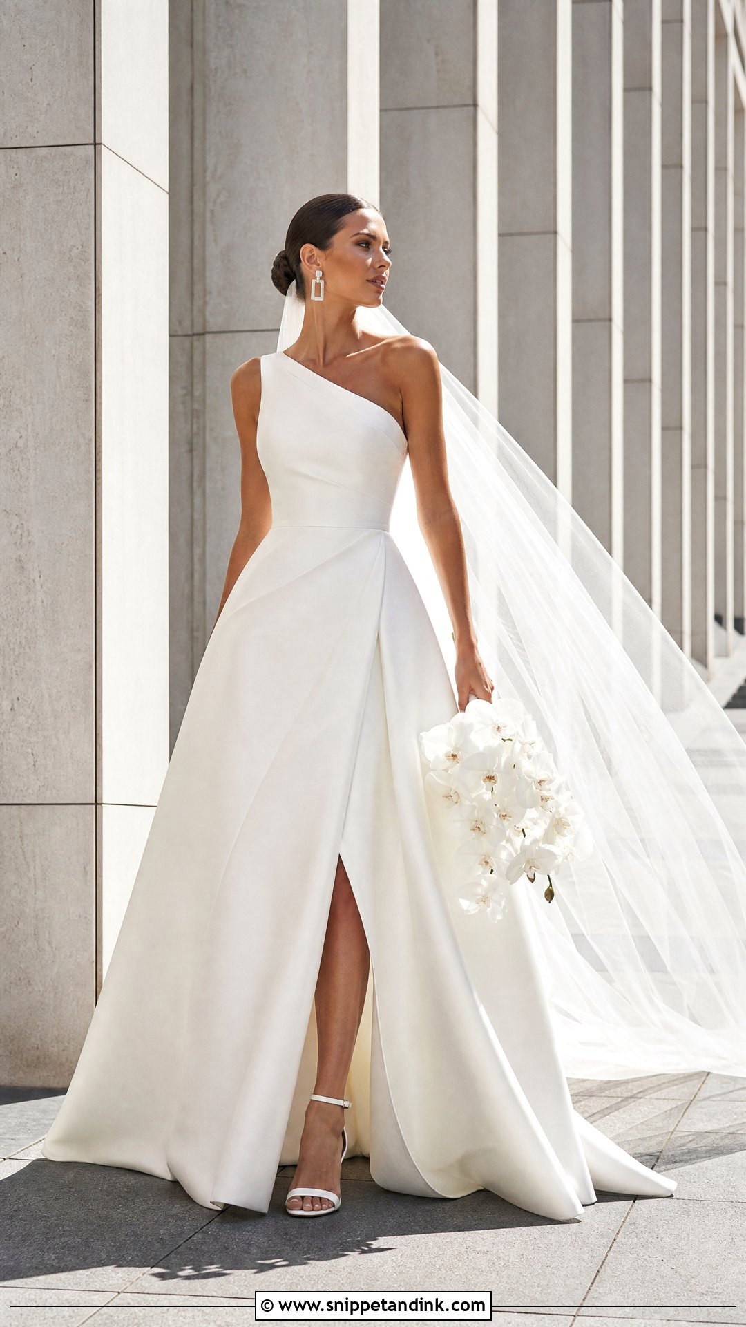 Asymmetrical Neckline Wedding Dress - Snippet and Ink - 20 Sleek Modern Wedding Dress Ideas