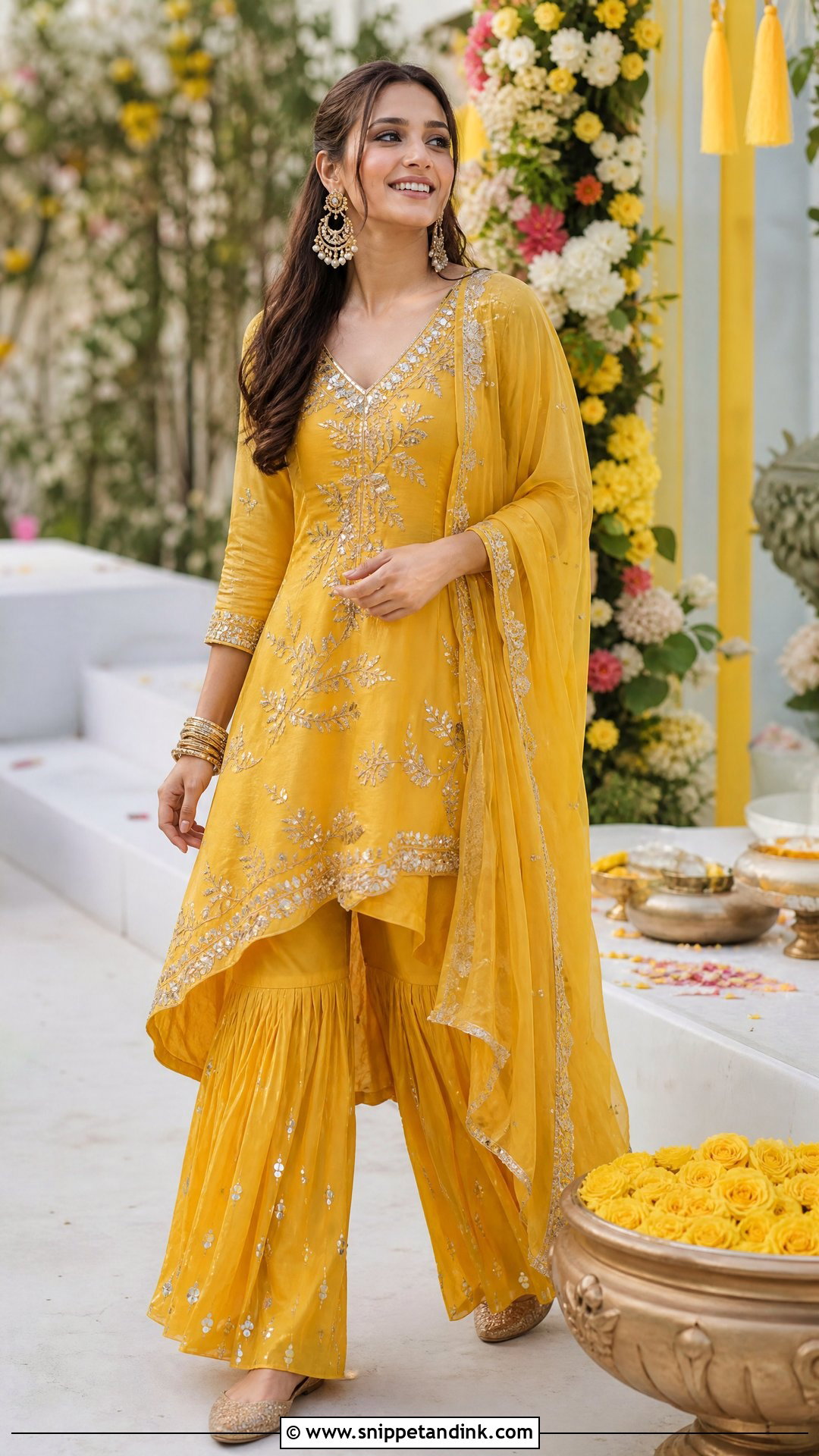 Asymmetrical Organza Kurta Sharara Haldi Outfit - Snippet and Ink - 20 Organza Haldi Outfit Ideas
