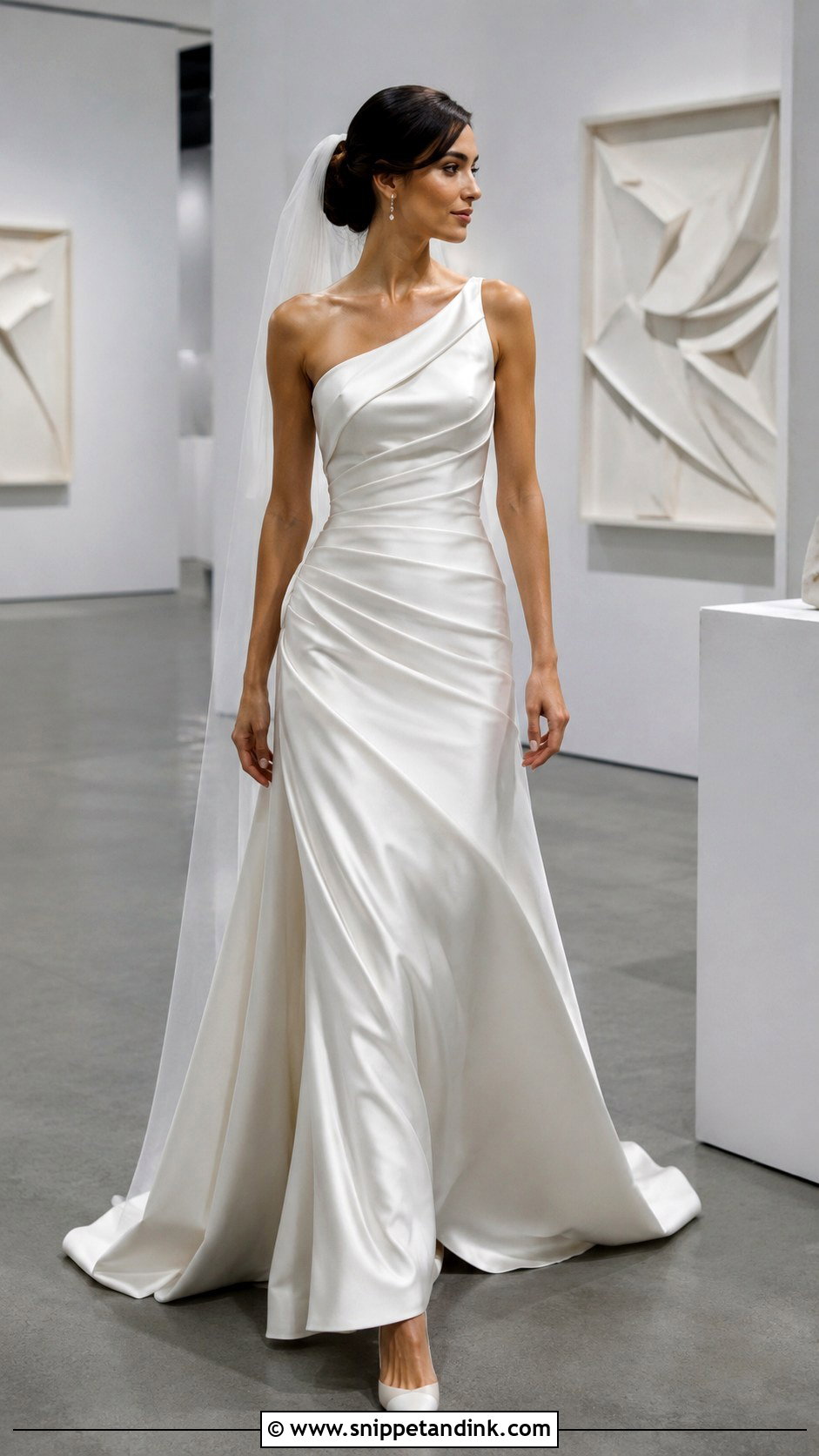 Asymmetrical Pleated Bridal Gown - Snippet and Ink - 20 Minimalist Bridal Gown Ideas