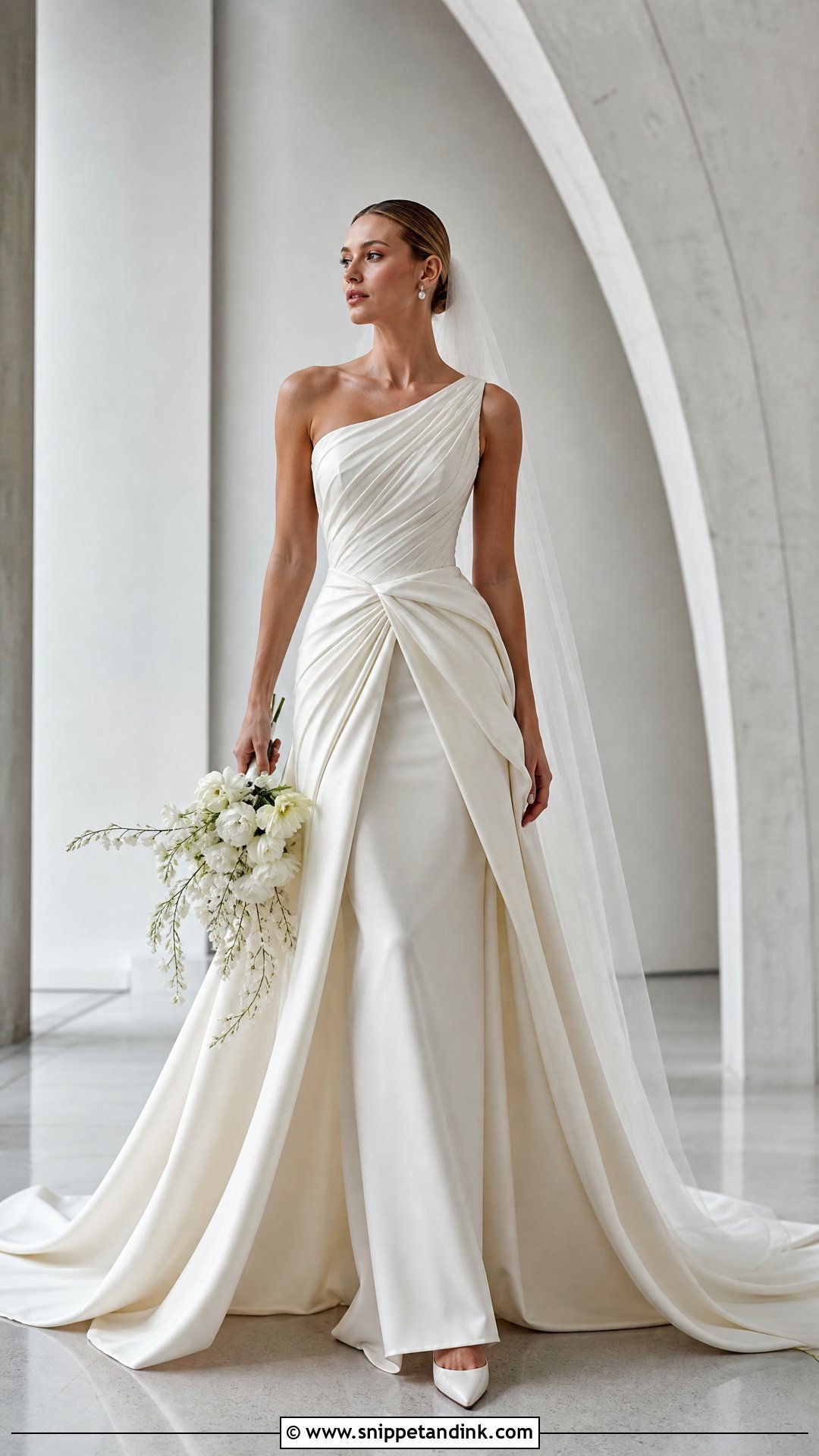 Asymmetrical Pleated Wedding Gown - Snippet and Ink - 20 Pleated Wedding Gown Ideas