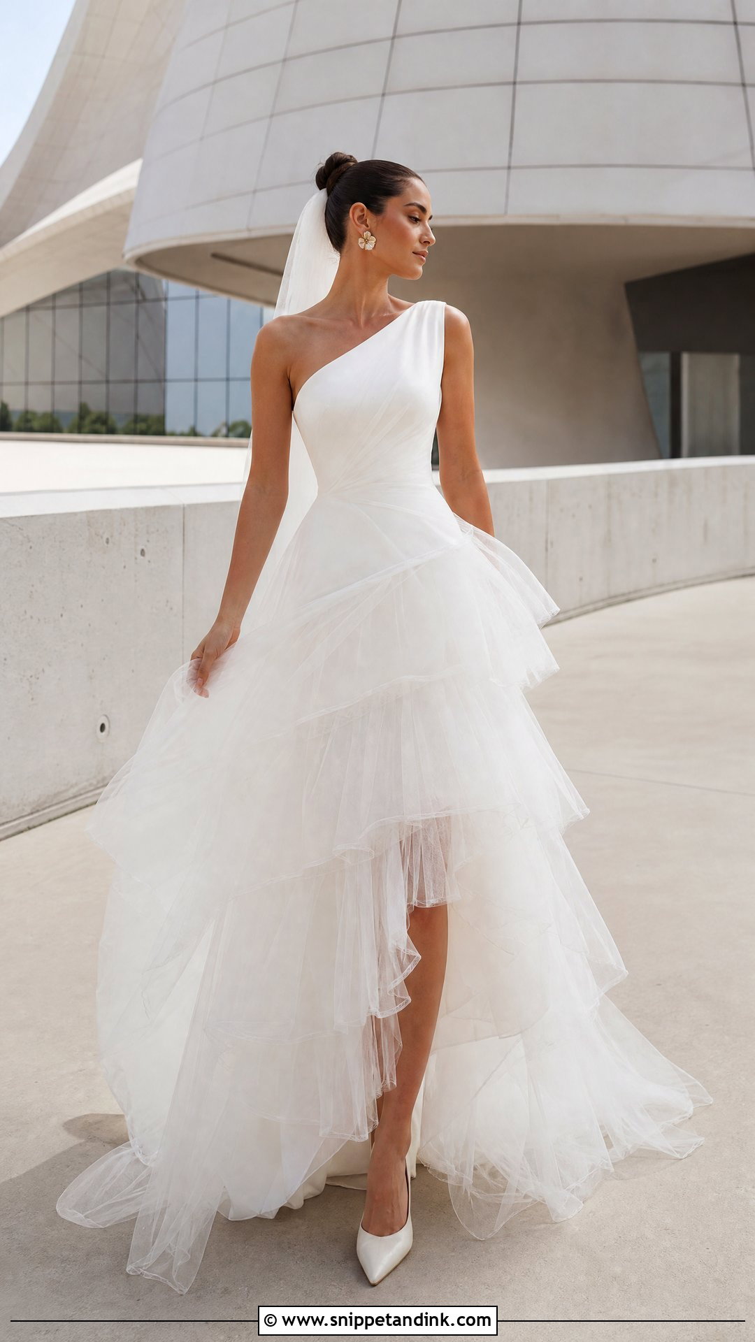 Asymmetrical Tiered Tulle Wedding Dress - Snippet and Ink - 20 Tiered Tulle Wedding Dress Ideas