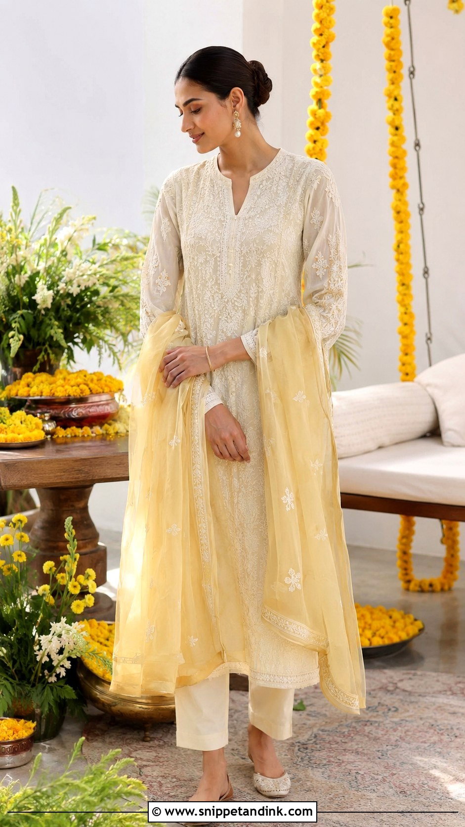 Athiya Shetty Ivory Chikankari Haldi Outfit - Snippet and Ink - 20 Celebrity Haldi Outfit Ideas