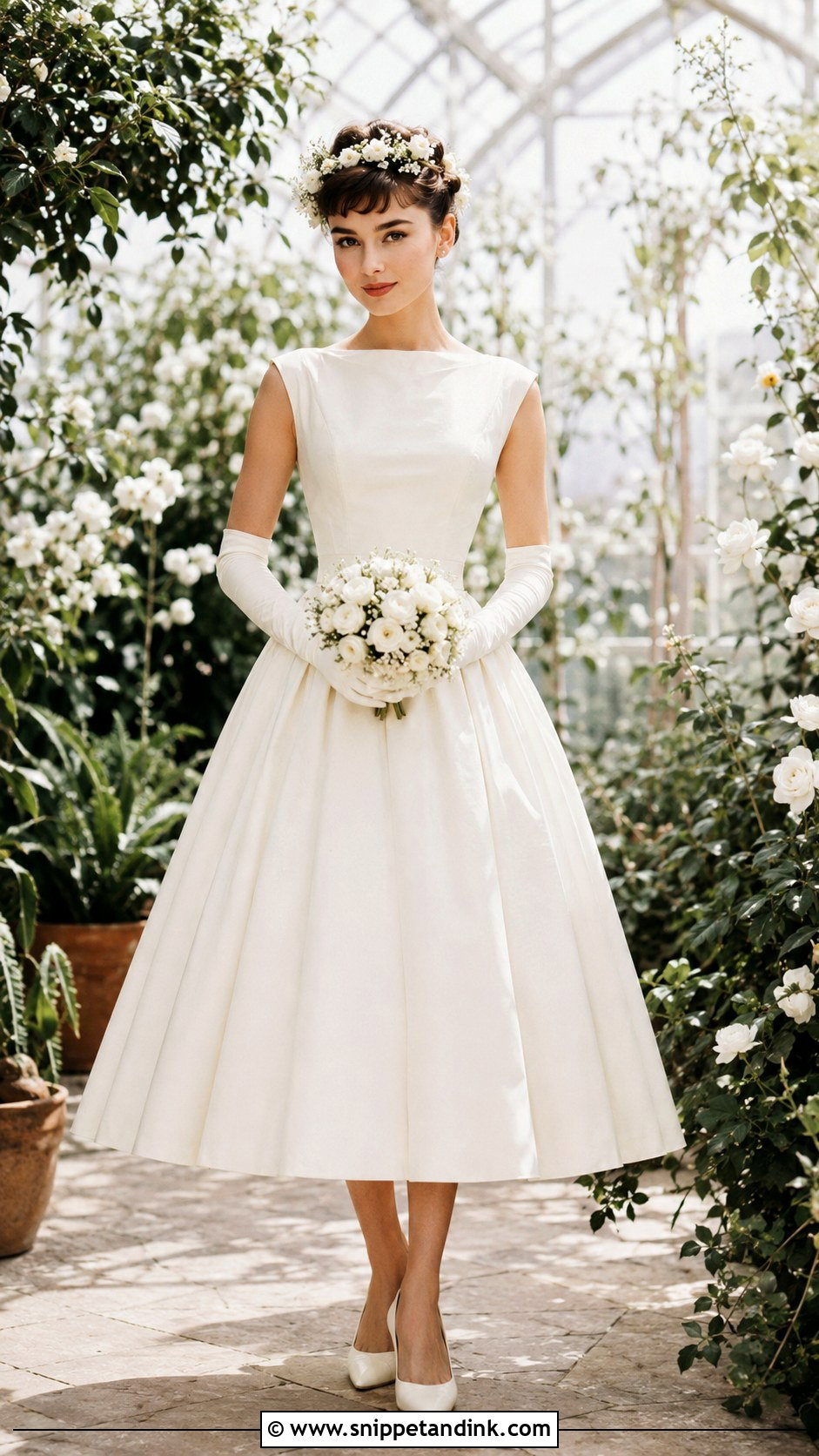 Audrey Hepburn Flower Crown Wedding Dress - Snippet and Ink - 20 Audrey Hepburn Wedding Dress Inspiration Ideas