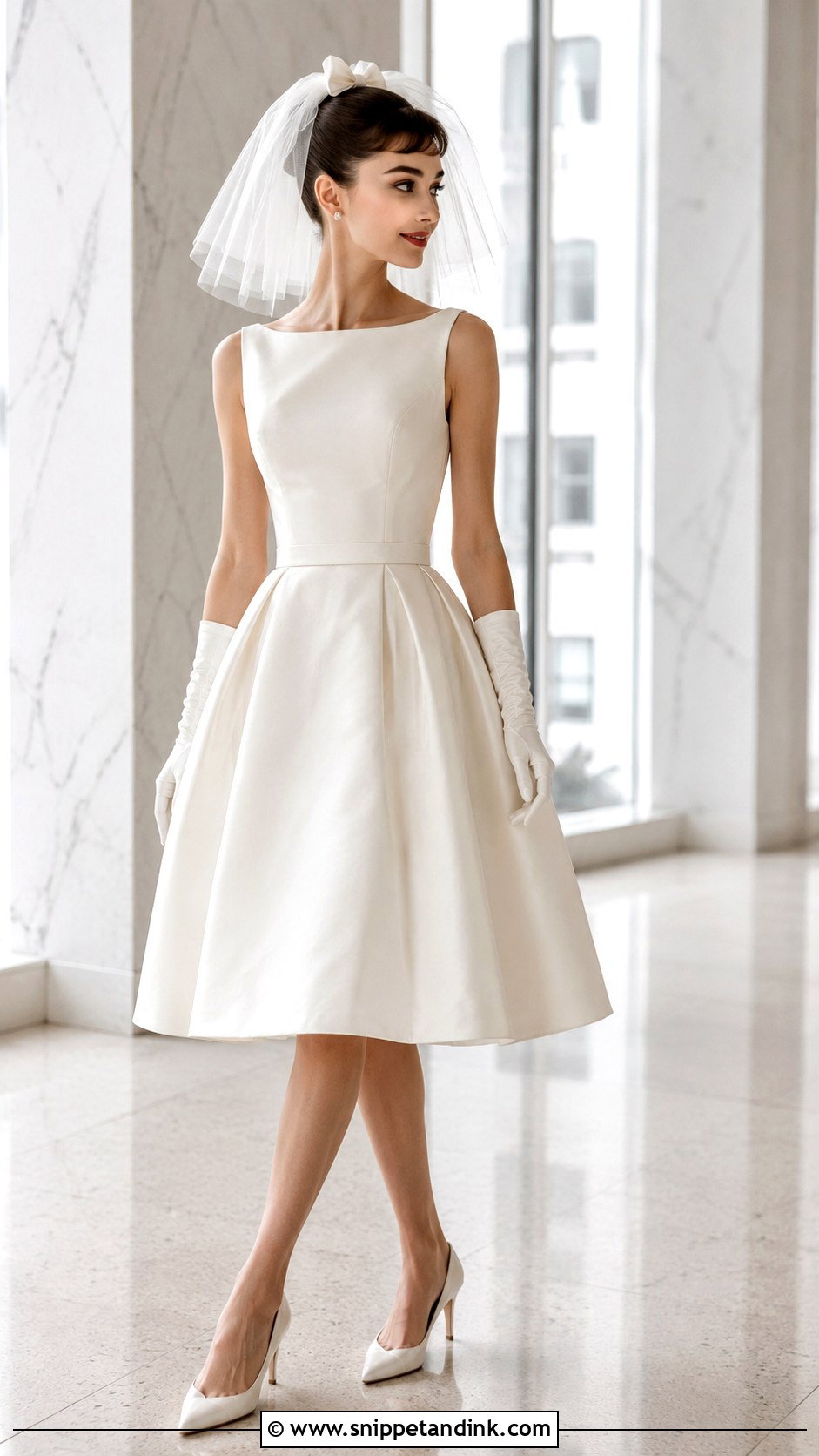 Audrey Hepburn Inspired Short Wedding Dress - Snippet and Ink - 20 50s Inspired Wedding Dress Ideas