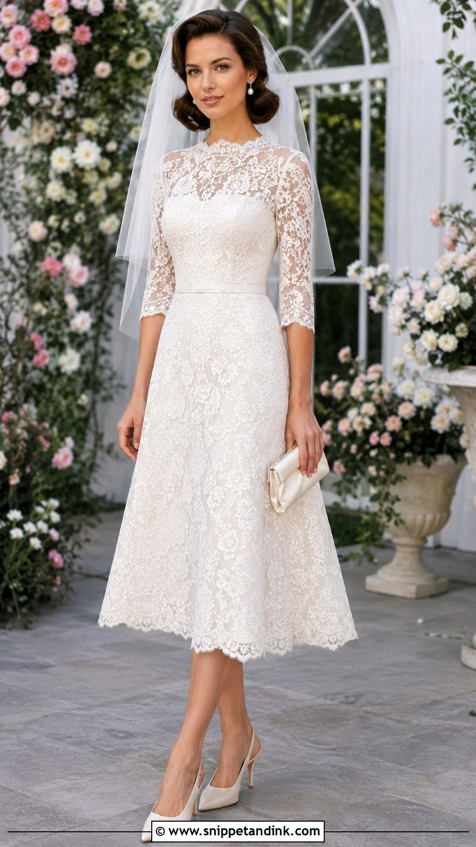 Audrey Hepburn Lace Midi Wedding Dress - Snippet and Ink - 20 Audrey Hepburn Wedding Dress Inspiration Ideas
