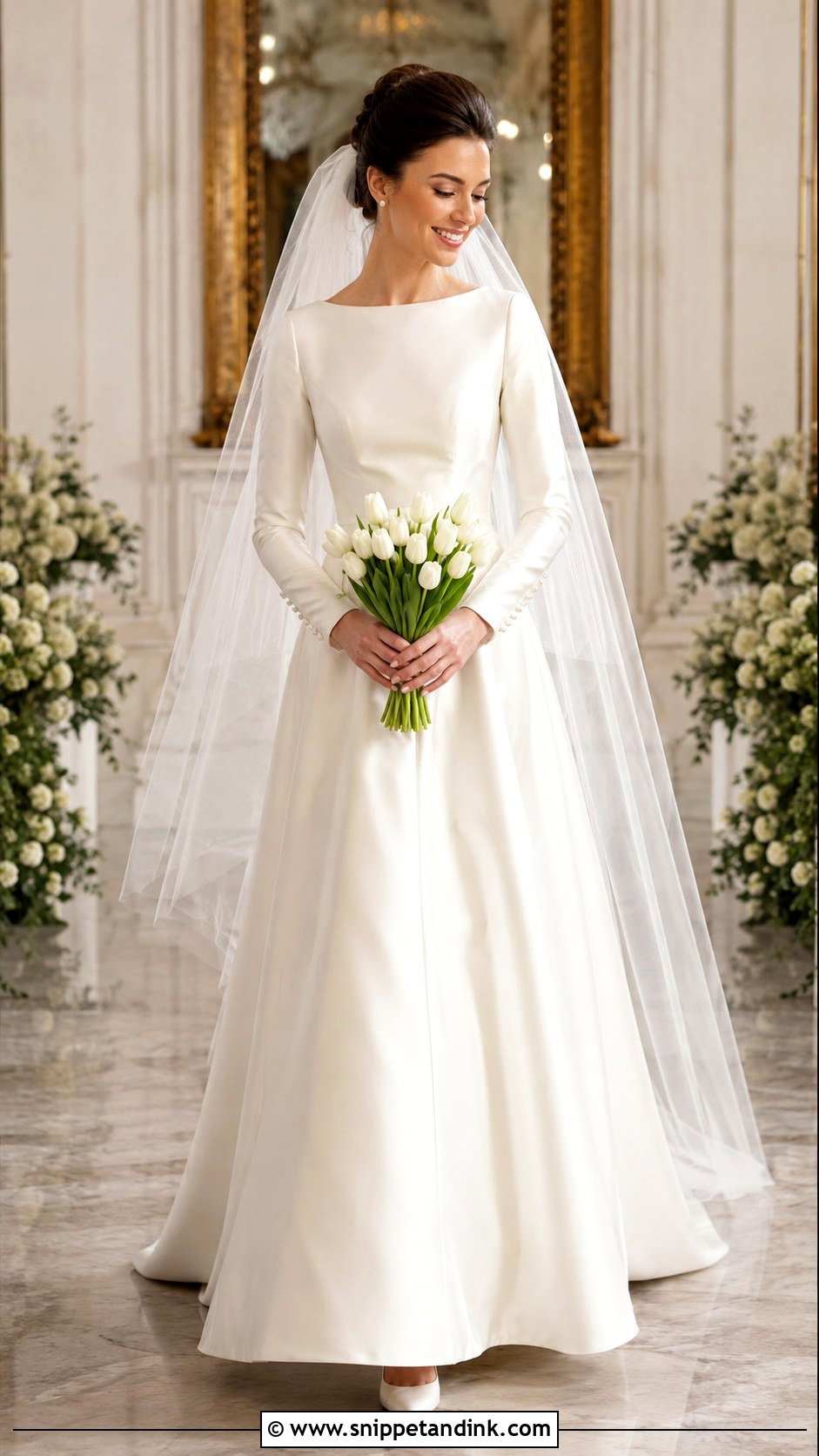Audrey Hepburn Long Sleeve Satin Wedding Dress - Snippet and Ink - 20 Audrey Hepburn Wedding Dress Inspiration Ideas