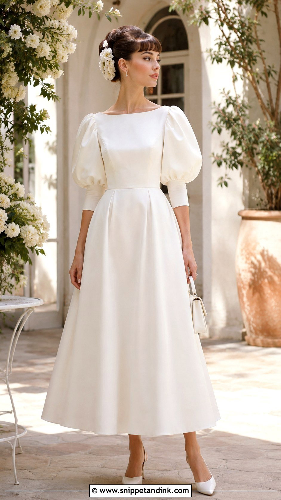Audrey Hepburn Puff Sleeve Wedding Dress - Snippet and Ink - 20 Audrey Hepburn Wedding Dress Inspiration Ideas